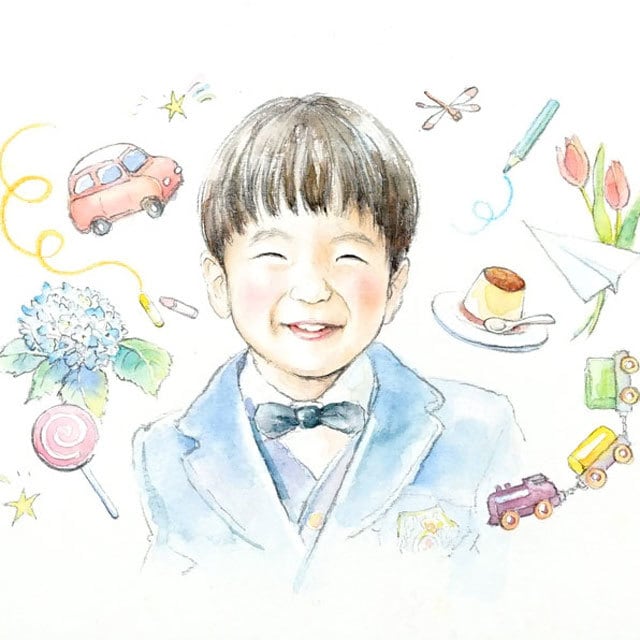 優しい似顔絵(1名) おしゃれで洗練された木製フレーム入り(横)-送料