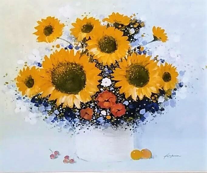 平山耕平「花」 油彩画 額縁外寸88.5x75.5x3.0㎝ 内寸F20サイズ72.7