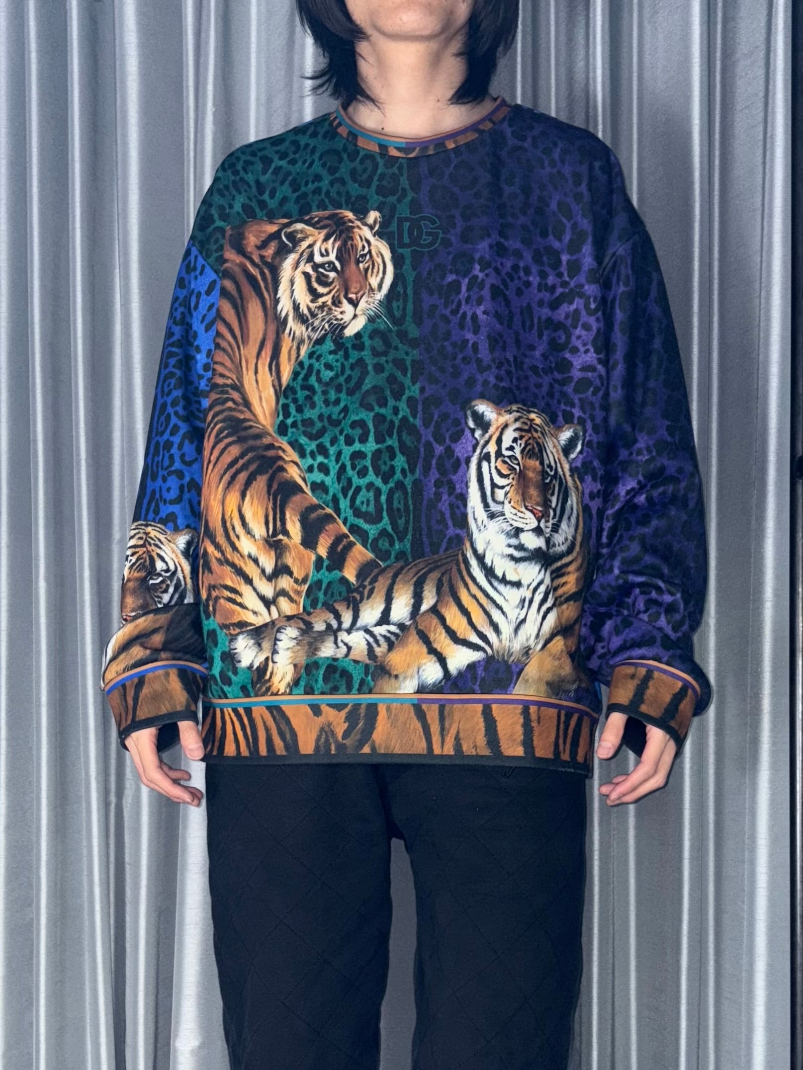 DOLCE&GABBANA crazy color leopard pattern tiger print sweat | NOIR