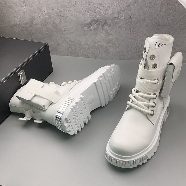 予約販売】ブーツ ハイカット 厚底 レザー 靴 白 黒 ブラック ホワイト