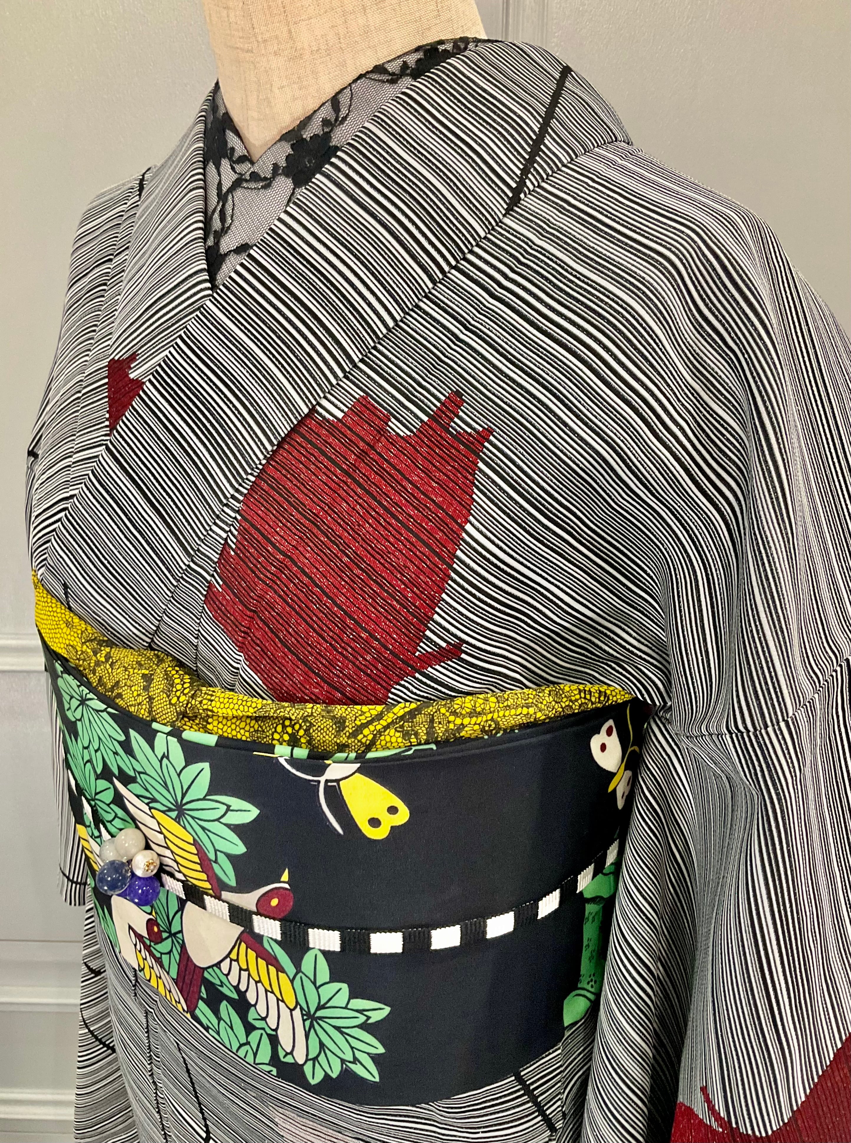 単衣＊border × bloom＊セミアンティークマジョリカお召着物 A264