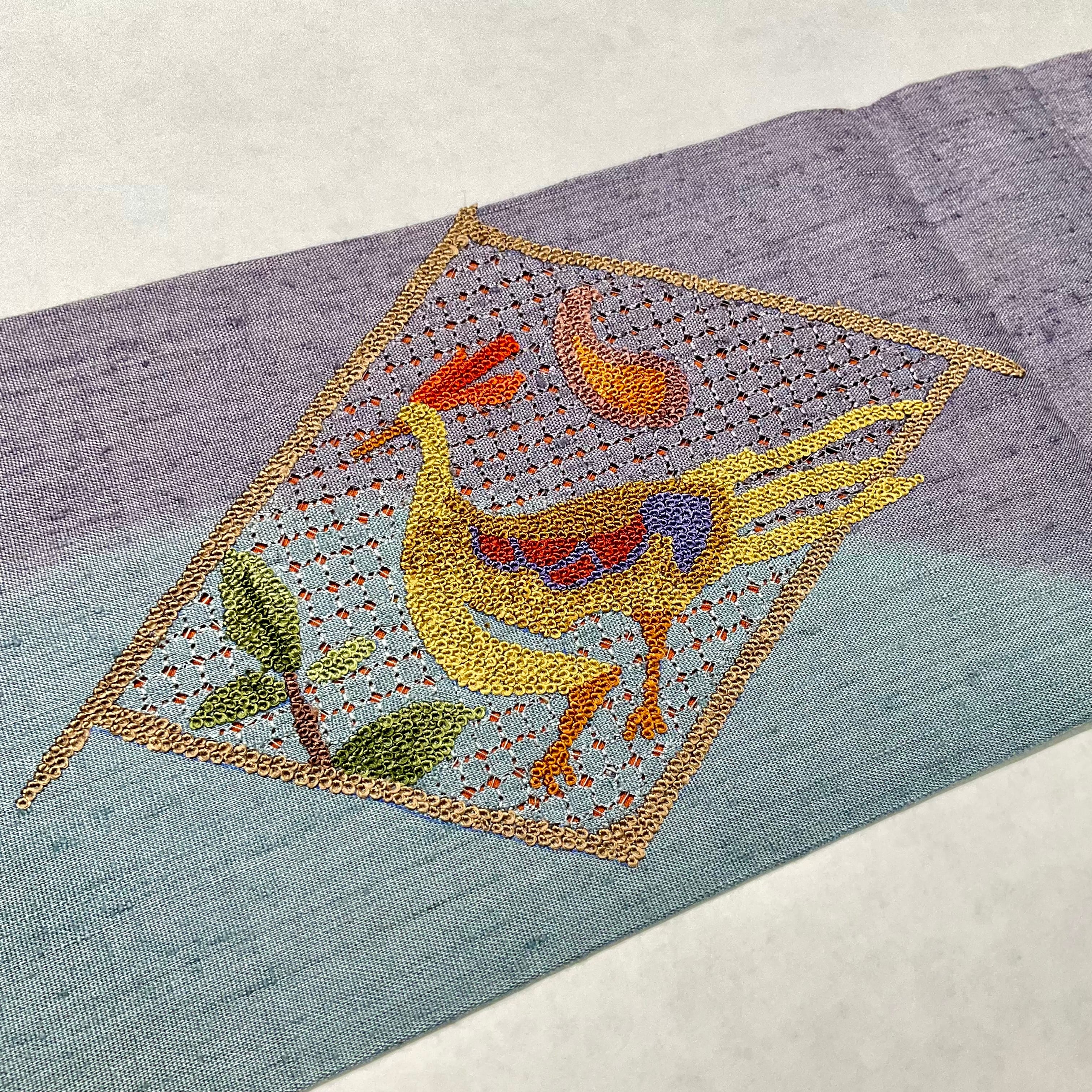 Framed bird＊ スワトウ刺繍 相良刺繍 鳥 未使用 リサイクル名古屋帯