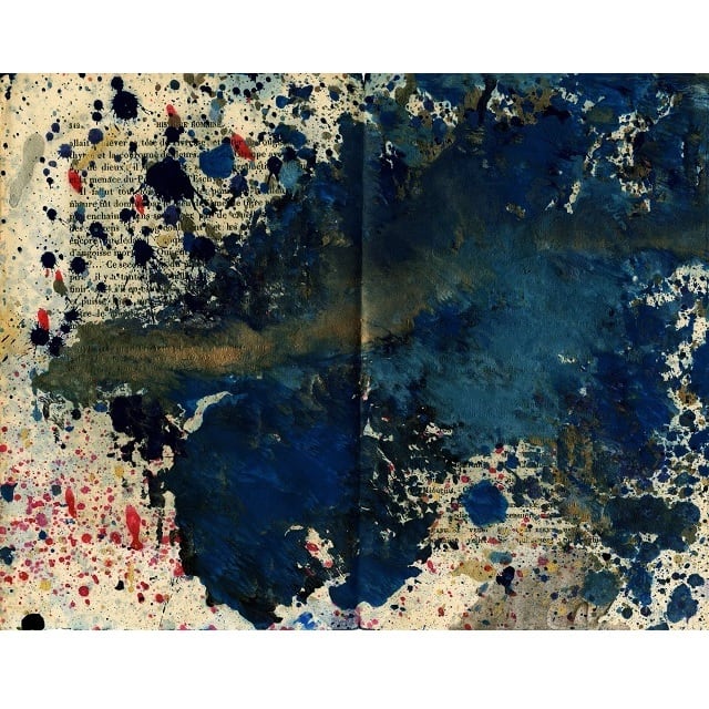 無題」 古い紙にアクリル * 現代アート 抽象画 アンティーク 内野隆文