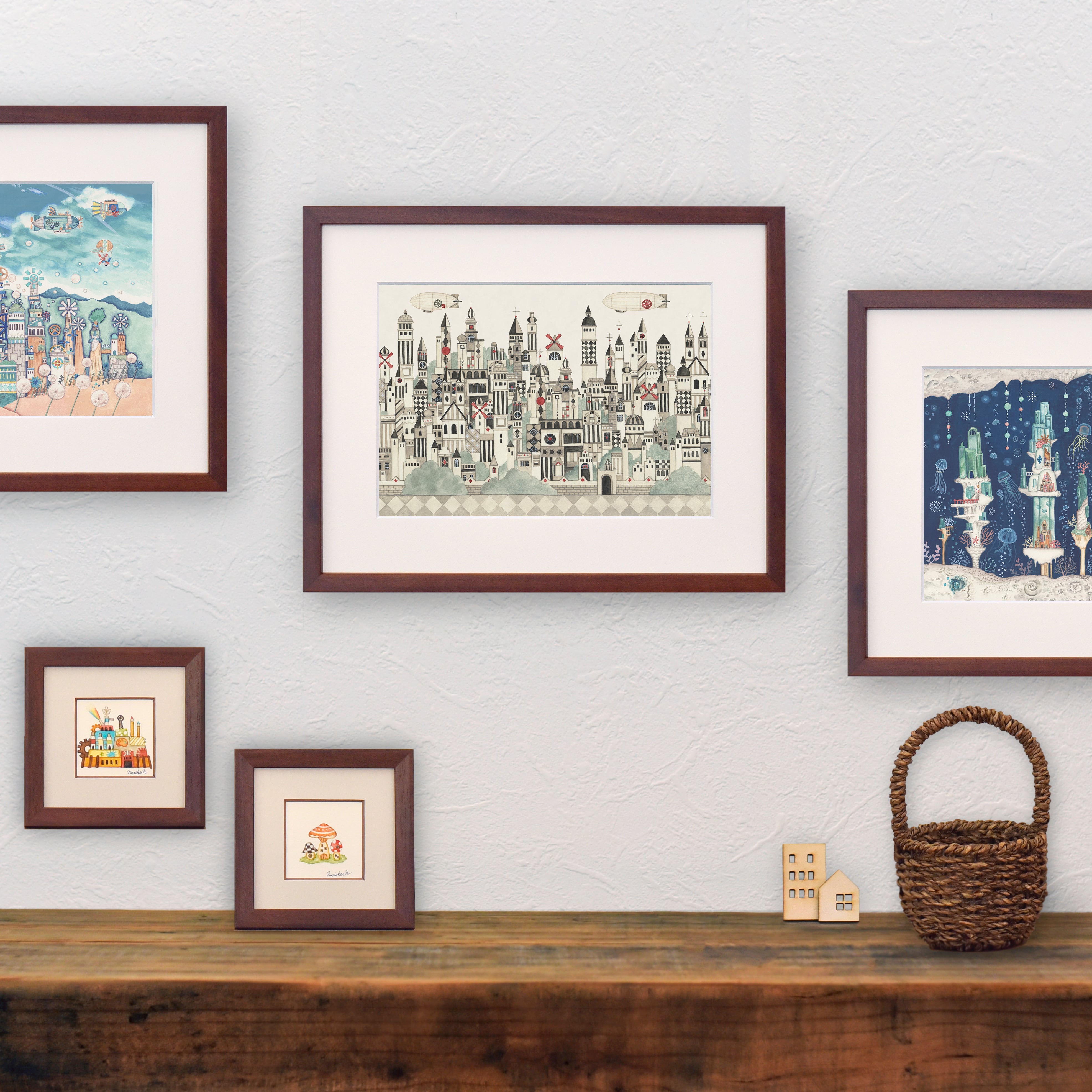 そのまま飾れるアート「画材の王国」空想街複製原画（額入り）【送料