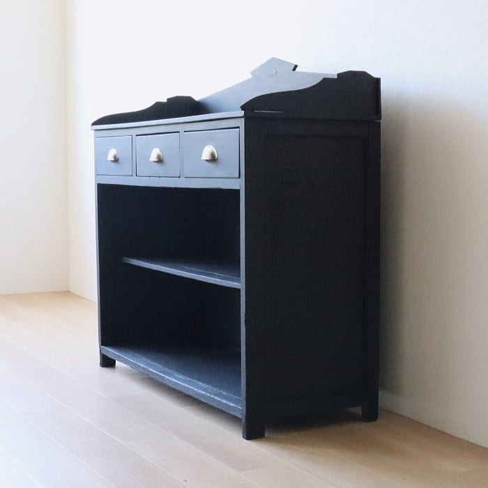 アンティーク 黒色 オープン棚 カウンター 収納棚 古家具 真鍮金具