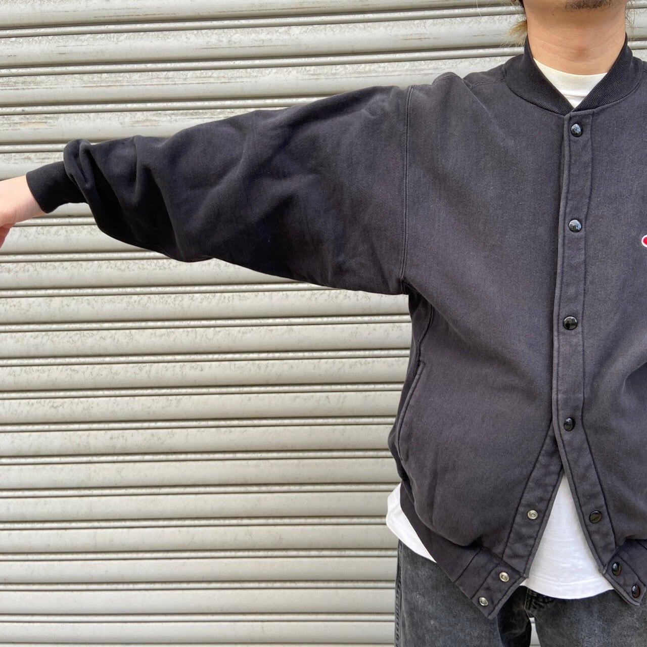 90s USA製 Champion リバースウィーブスナップカーディガン 黒 M
