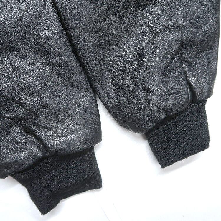 古着 BURK'S BAY スタジャン ウールジャケット 袖レザー 刺繍 ブラック