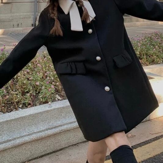 リボンカラー ブラックコート | espoir