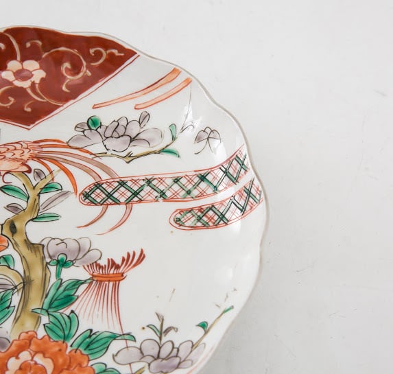 伊万里 色絵金彩 赤絵 花鳥図 蝶 鷹 唐草 蛸唐草 格子 輪花 七寸 7寸