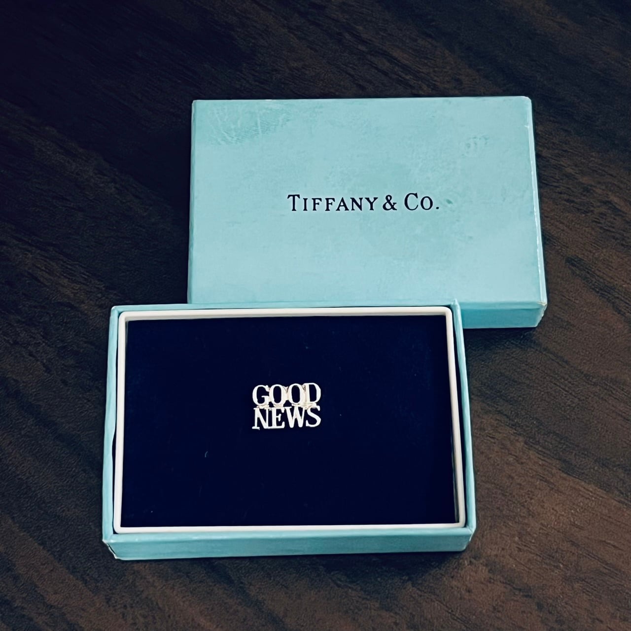 VINTAGE TIFFANY & CO. GOOD NEWS Pin Badge Sterling Silver