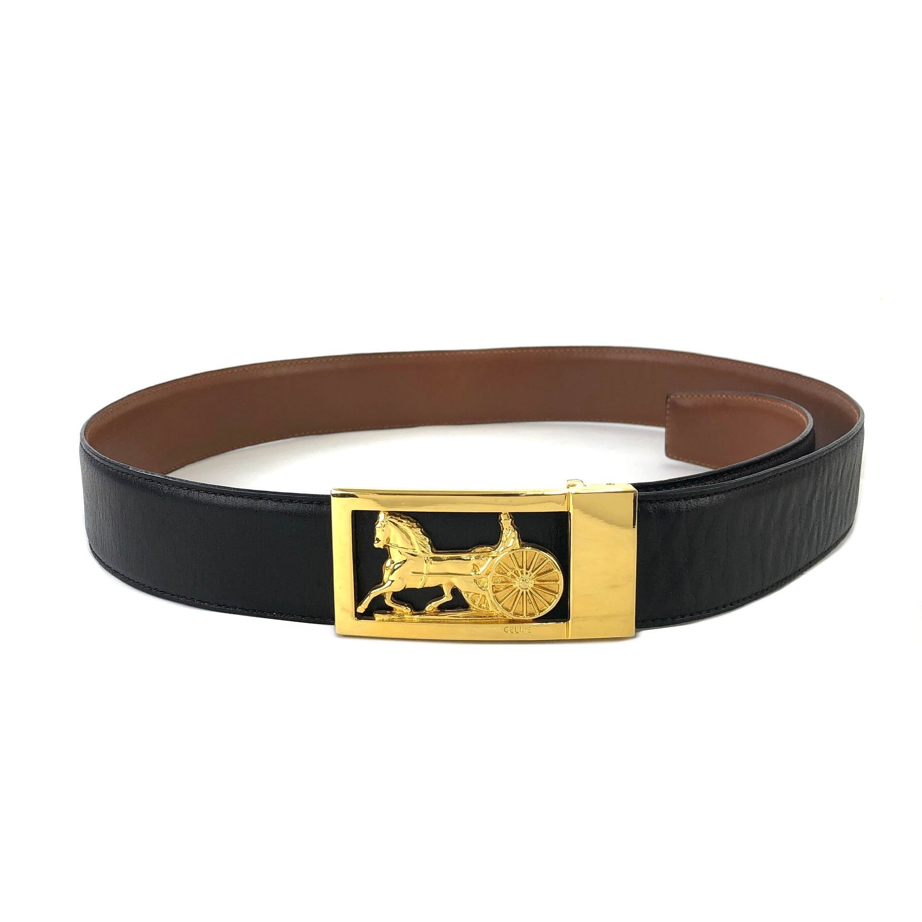 CELINE セリーヌ ホースキャリッジ 馬車 レザー ベルト ブラック
