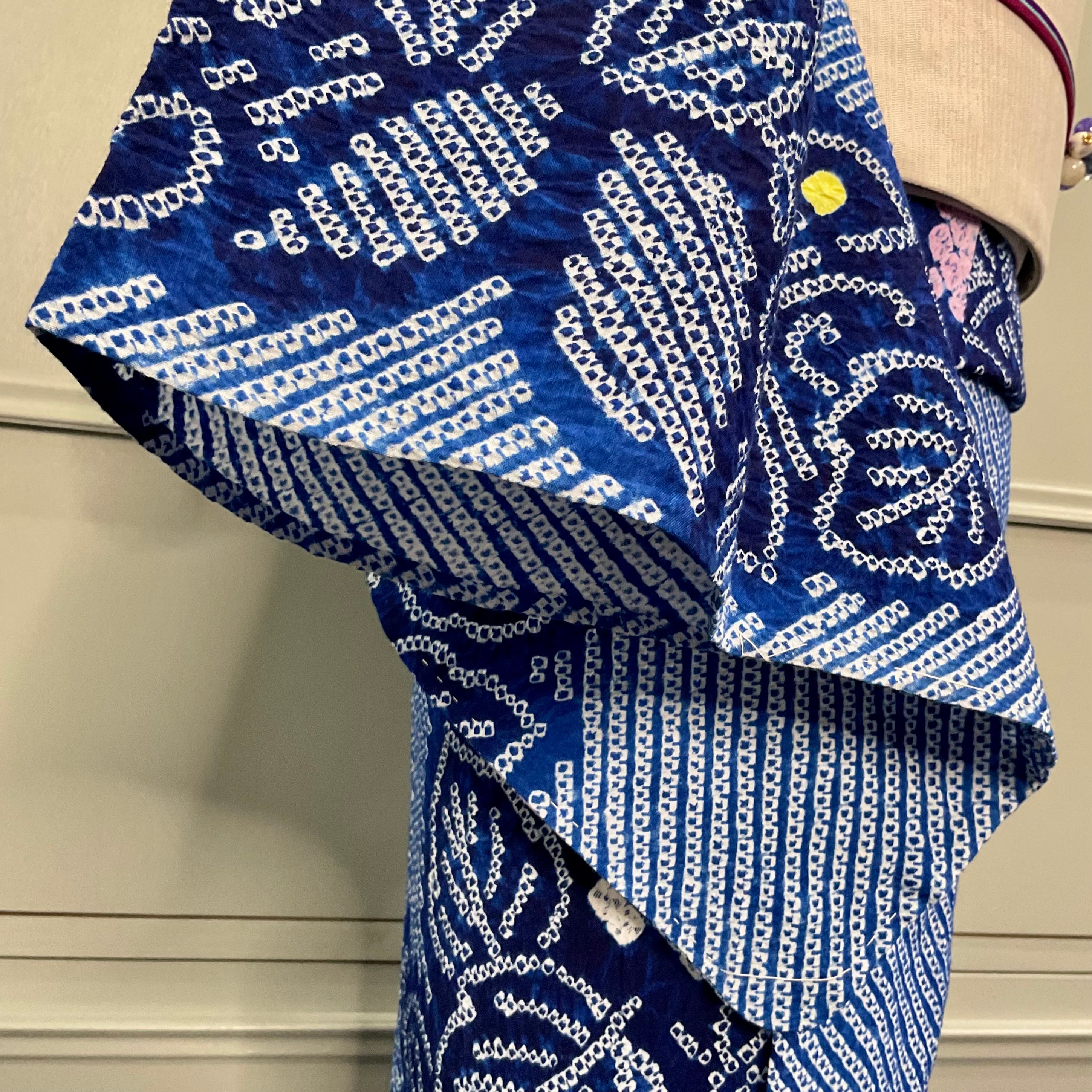 浴衣 有松鳴海絞り 葡萄 リーフ 流水 着物 063a d 浴衣 有松鳴海絞り