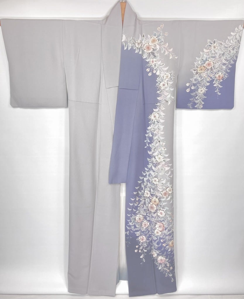 辻が花 絞り 染め分け 訪問着 正絹 水色 グレー ブルー 1233 | kimono