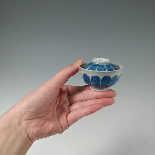 中国古陶磁 染付 青華 菊弁文 蓋碗 茶杯 蓋付小碗 九客 9客 煎茶道具