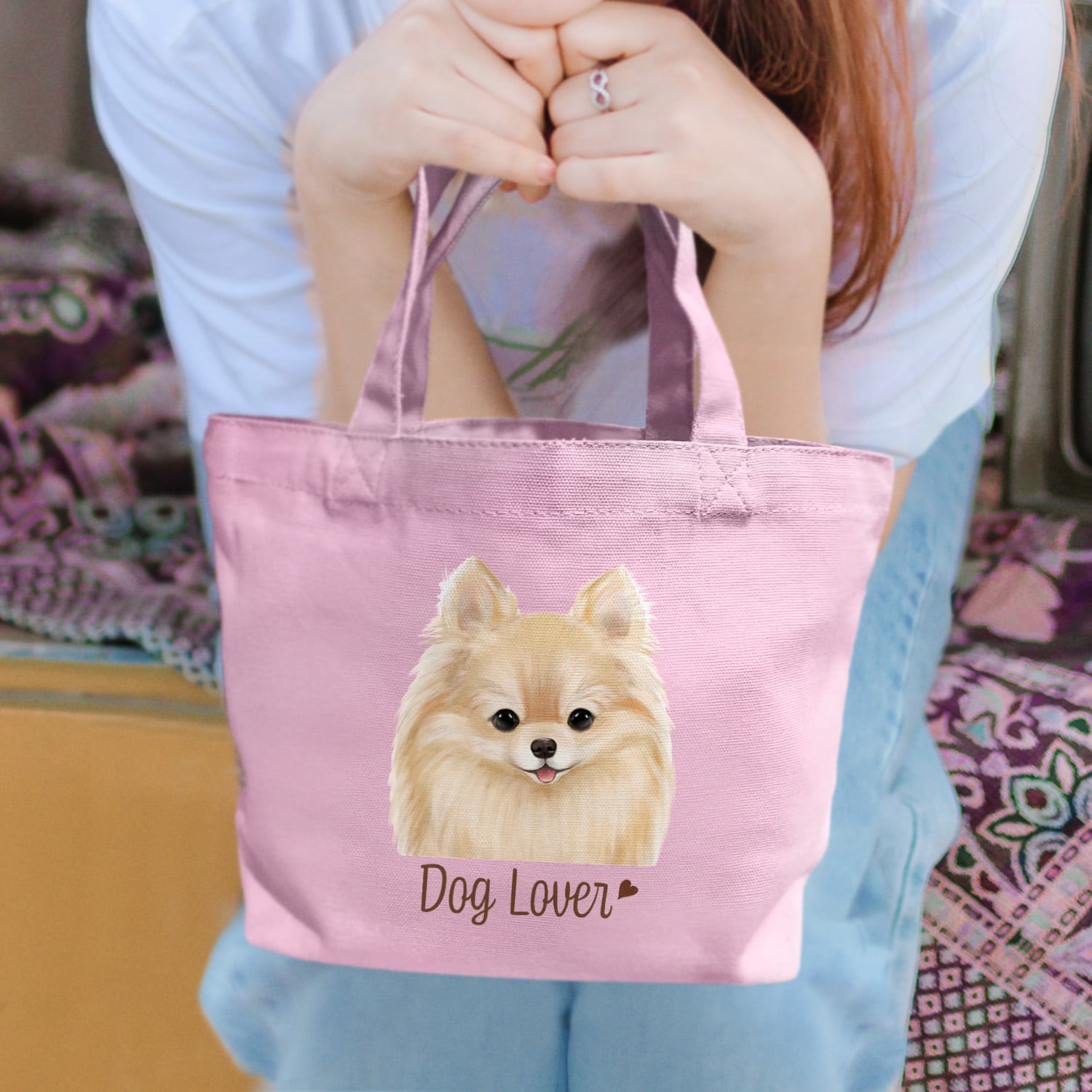 ポメラニアン 水彩画風 毛色6色 】 ミニキャンバス トートバッグ 犬