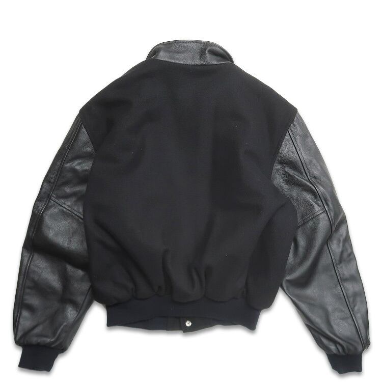古着 ウール 袖レザー スタンドカラー 切り替え スタジャン 刺繍