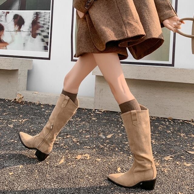 予約販売】ブーツ レディース ベージュ スエード ウエスタンブーツ