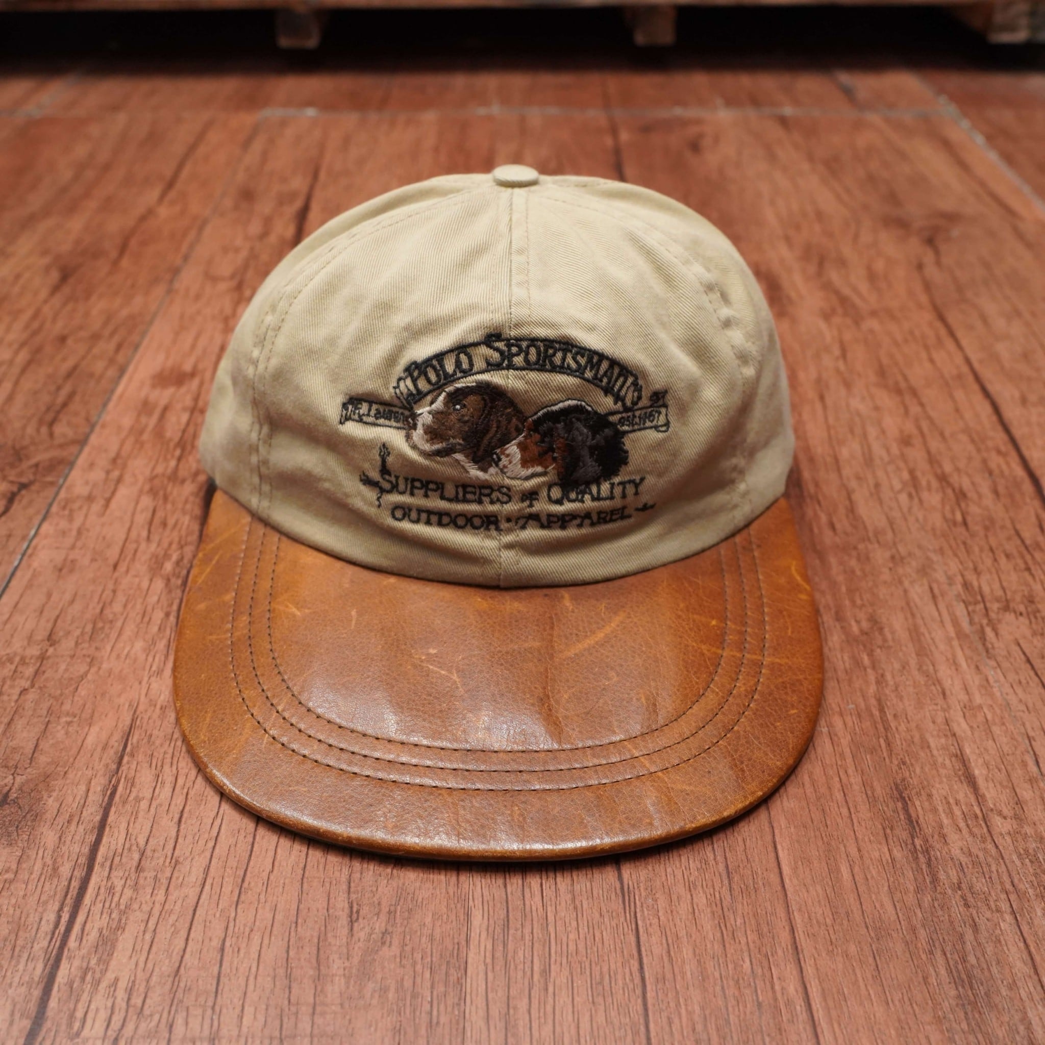 90s ralphlauren つばレザー fitted cap キャップ ロングビル M/ラルフ