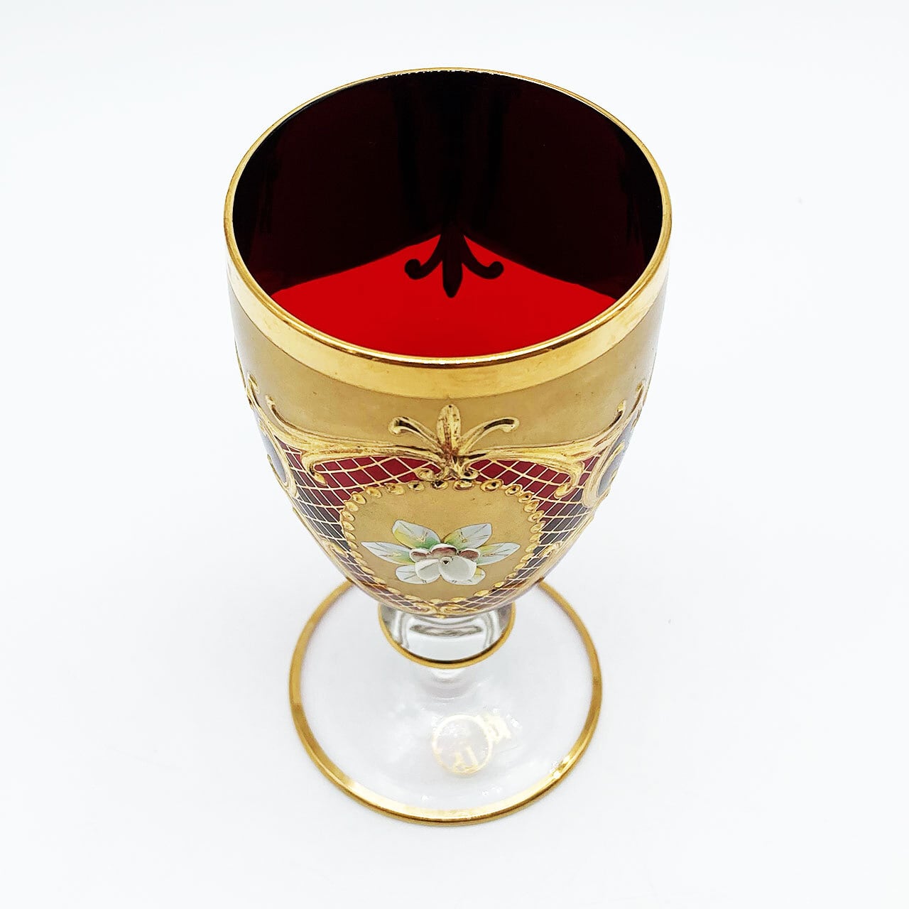 ベネチアングラス ムラノ イタリア ワイングラス レッド 金彩 花紋