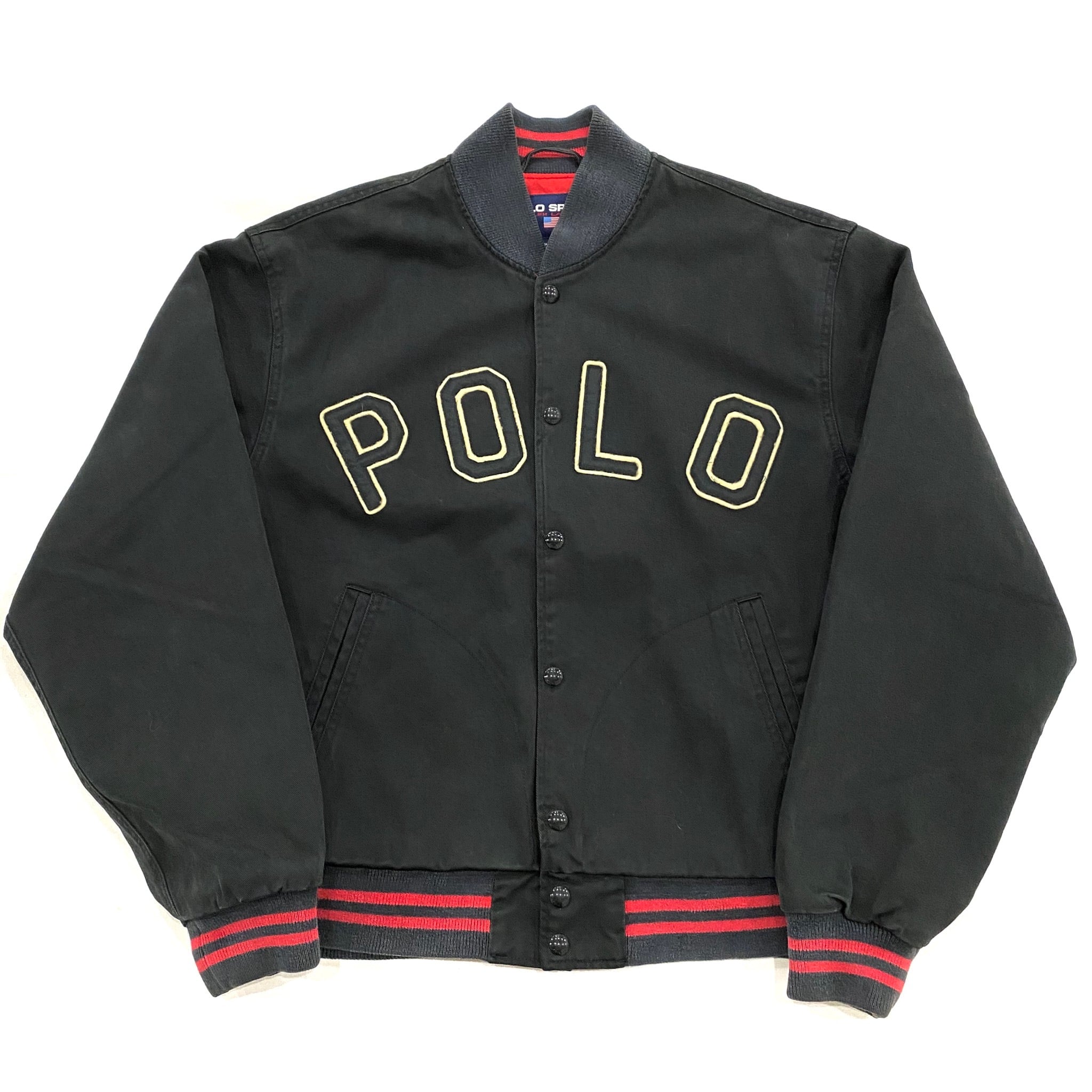 90s POLO SPORTS Tiger Head Varsity Jacket Black | THISMAN