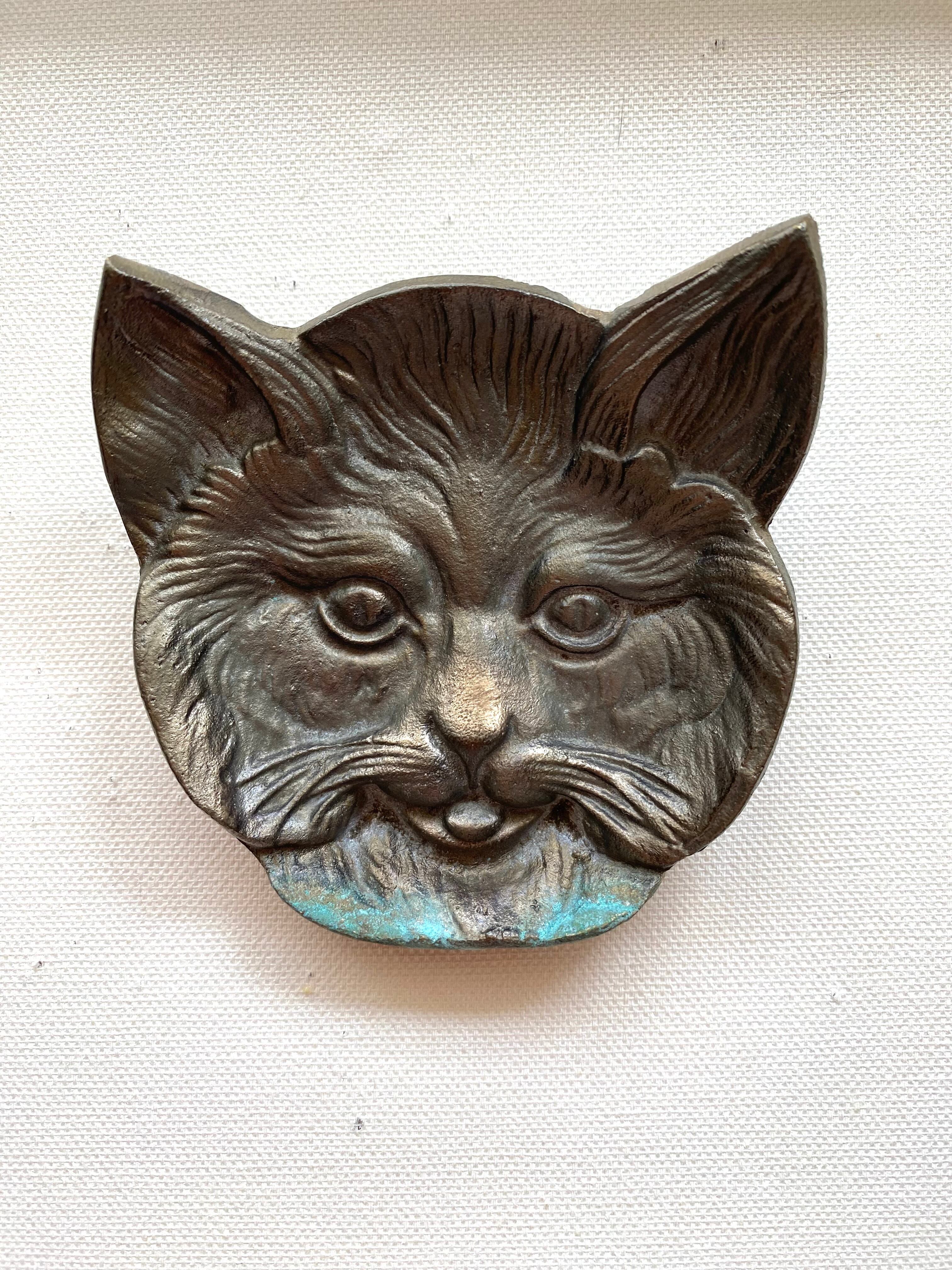 レア! ブロカント 緑の眼の猫のトレイブラス真鍮ビンテージ