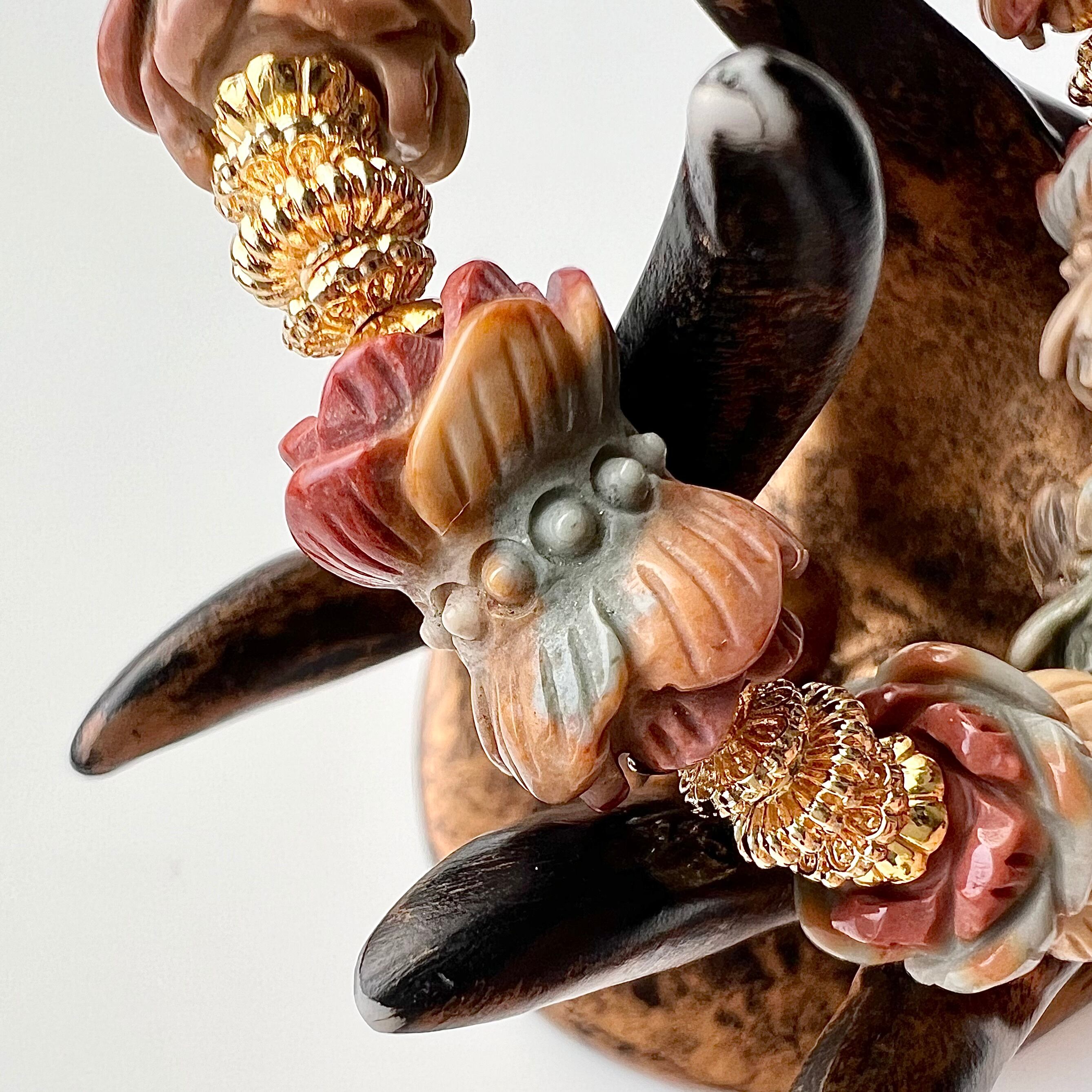 アラシャン瑪瑙 蓮の花 彫刻 天然石 ブレスレット | ほしブレス