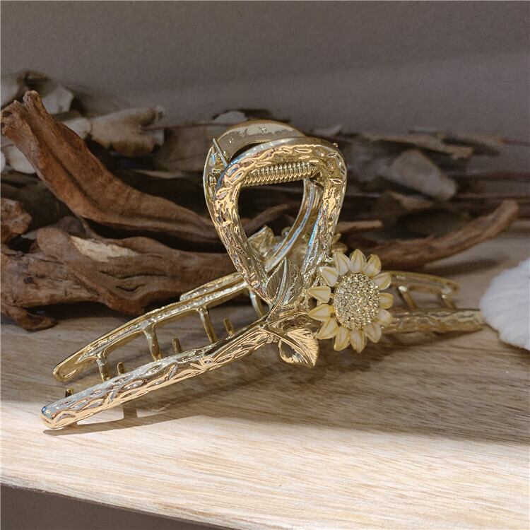 メタルサンフラワーヘアクリップ クロス バンスクリップ ライン