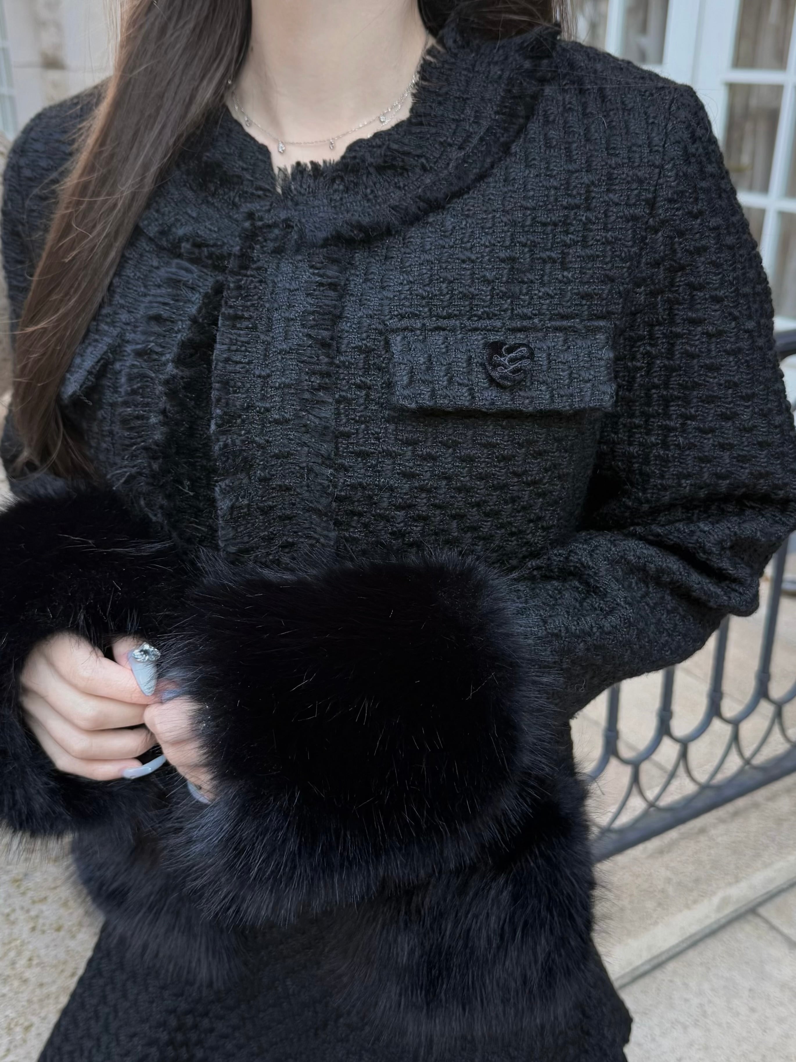 Lumignon original ♥ tweed fur snow jacket【ブラック】 | Lumignon