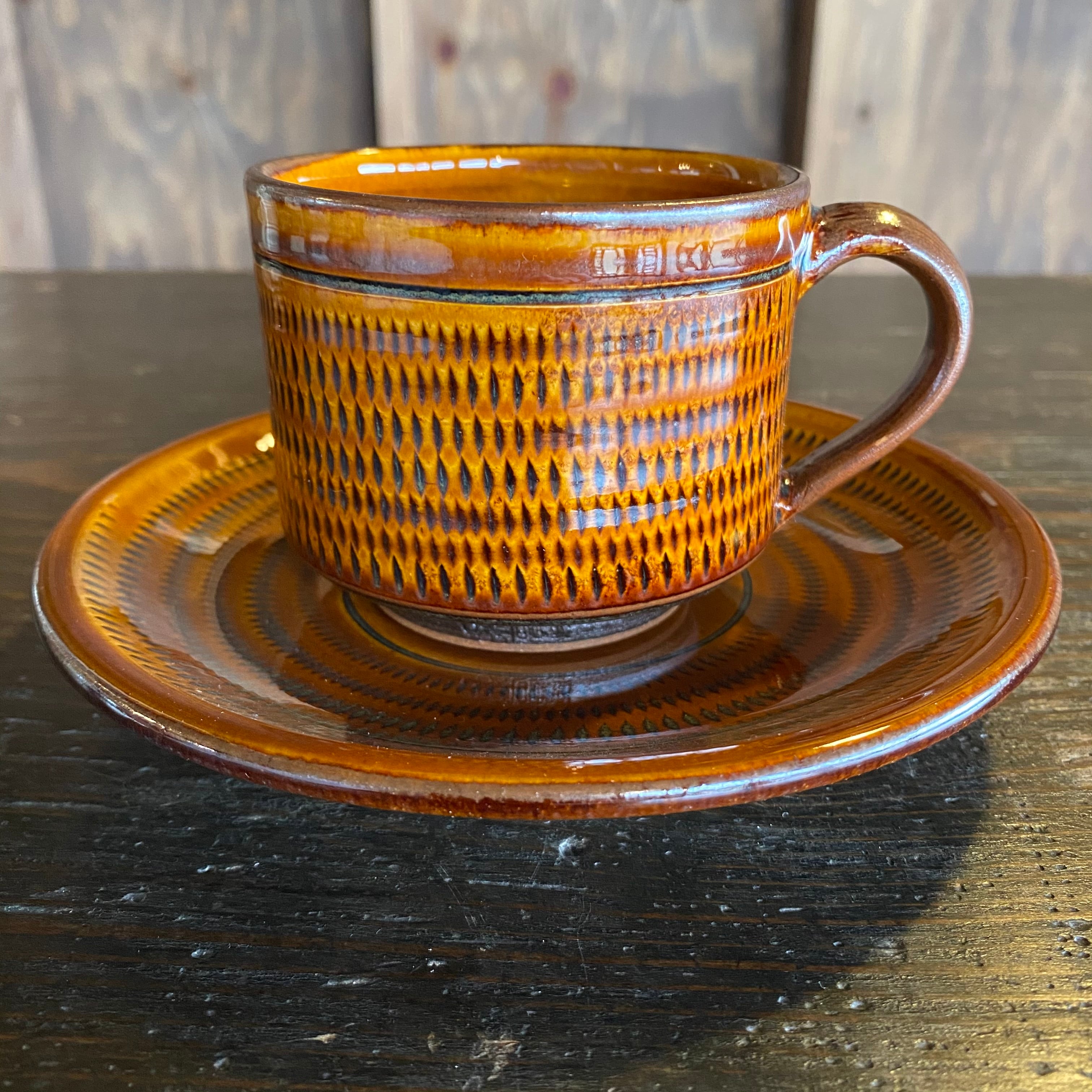 347.太田熊雄窯 カップ＆ソーサー 飴釉 | キャリー焼菓子店