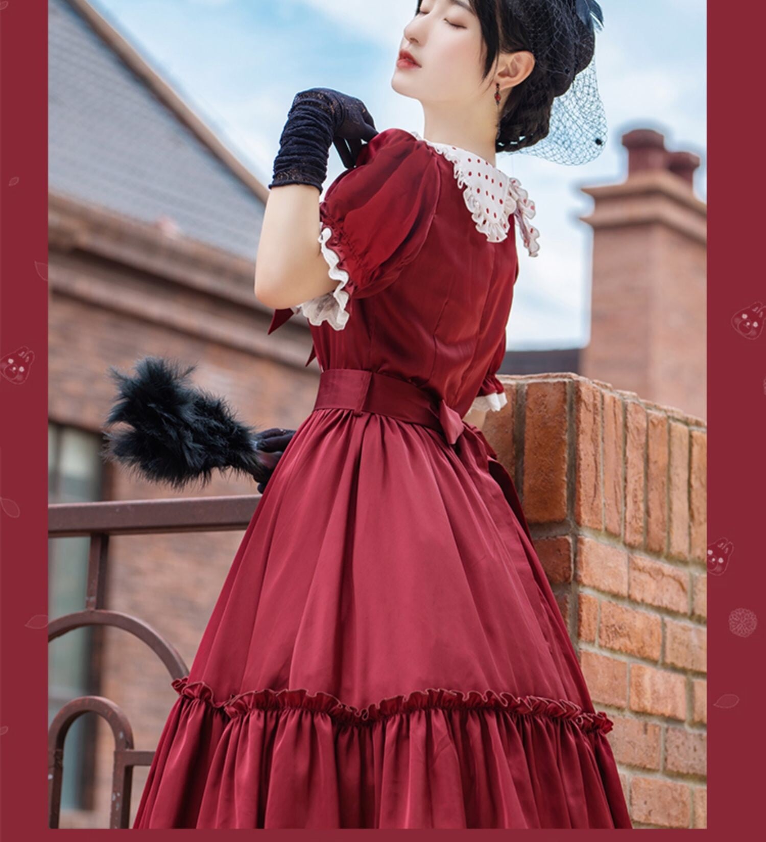 赤 ドレス ガーリー ロリータ ワンピース リボン 襟 衣装 姫 レッド