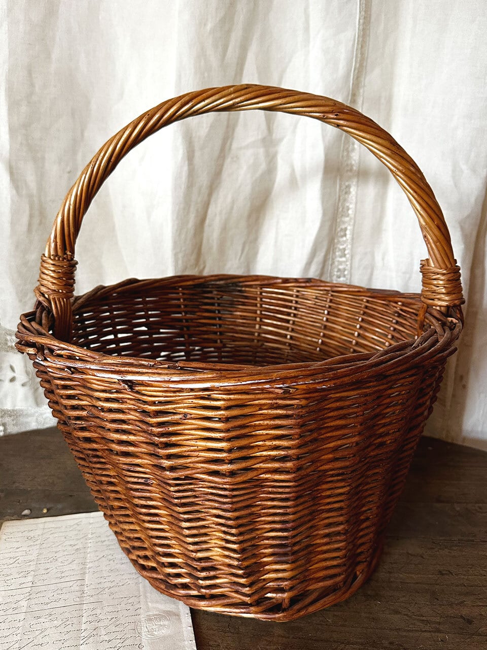 大きめラウンドパニエ バスケット かご 柳 やなぎ | Brocante de La