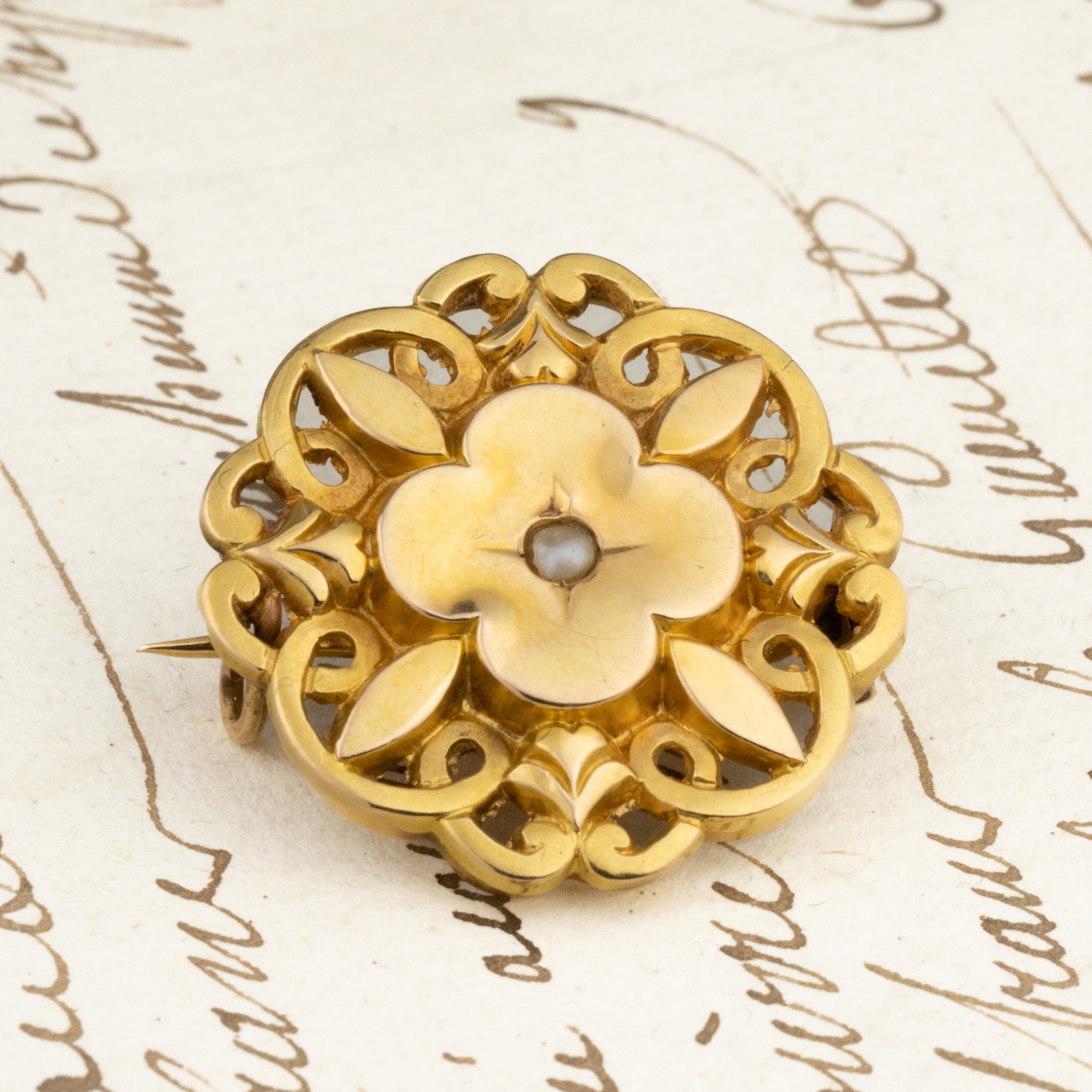 フランス アンティーク ブローチ K18 パール 1800年後半 〜アール