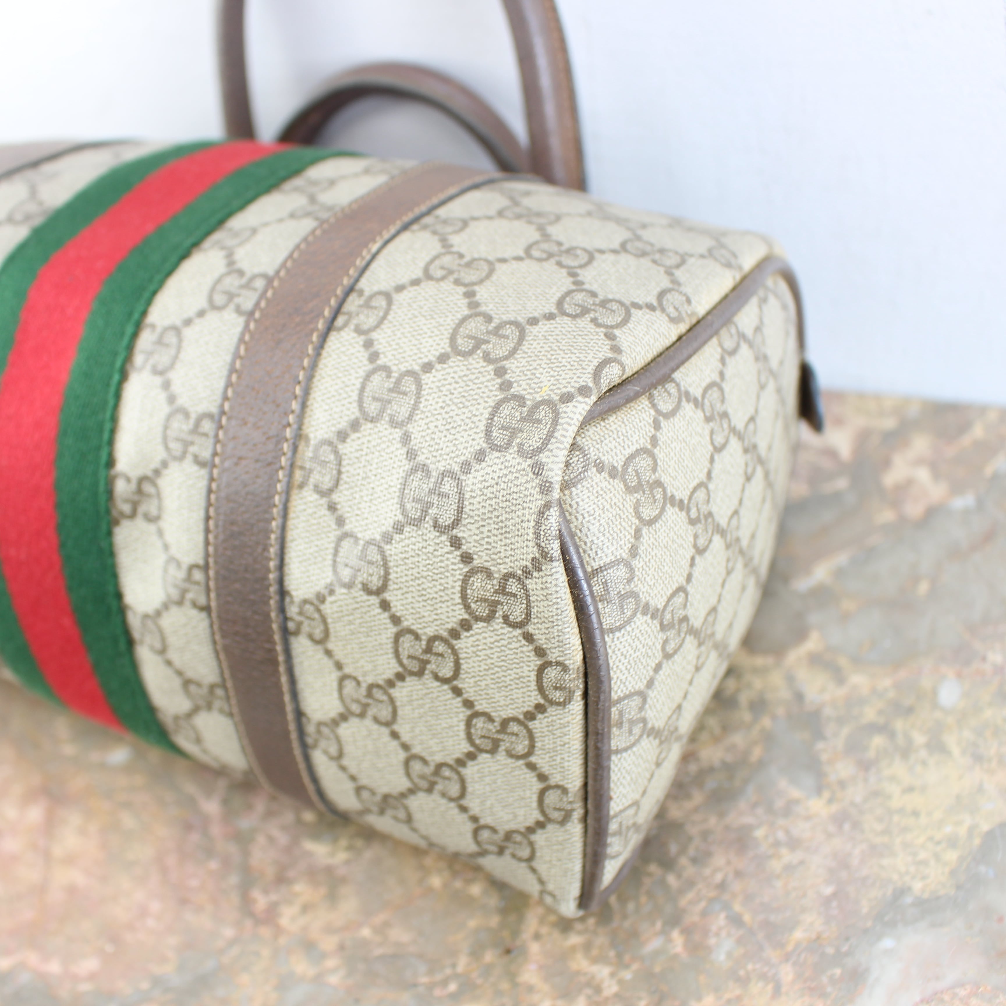 OLD GUCCI SHERRY LINE GG PATTERNED MINI BOSTON SHOULDER BAG MADE