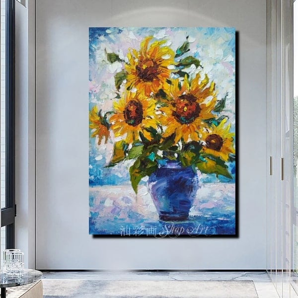 キャンバス油絵 専用 花瓶に入れた二輪のお花 キャンバス油絵 専用