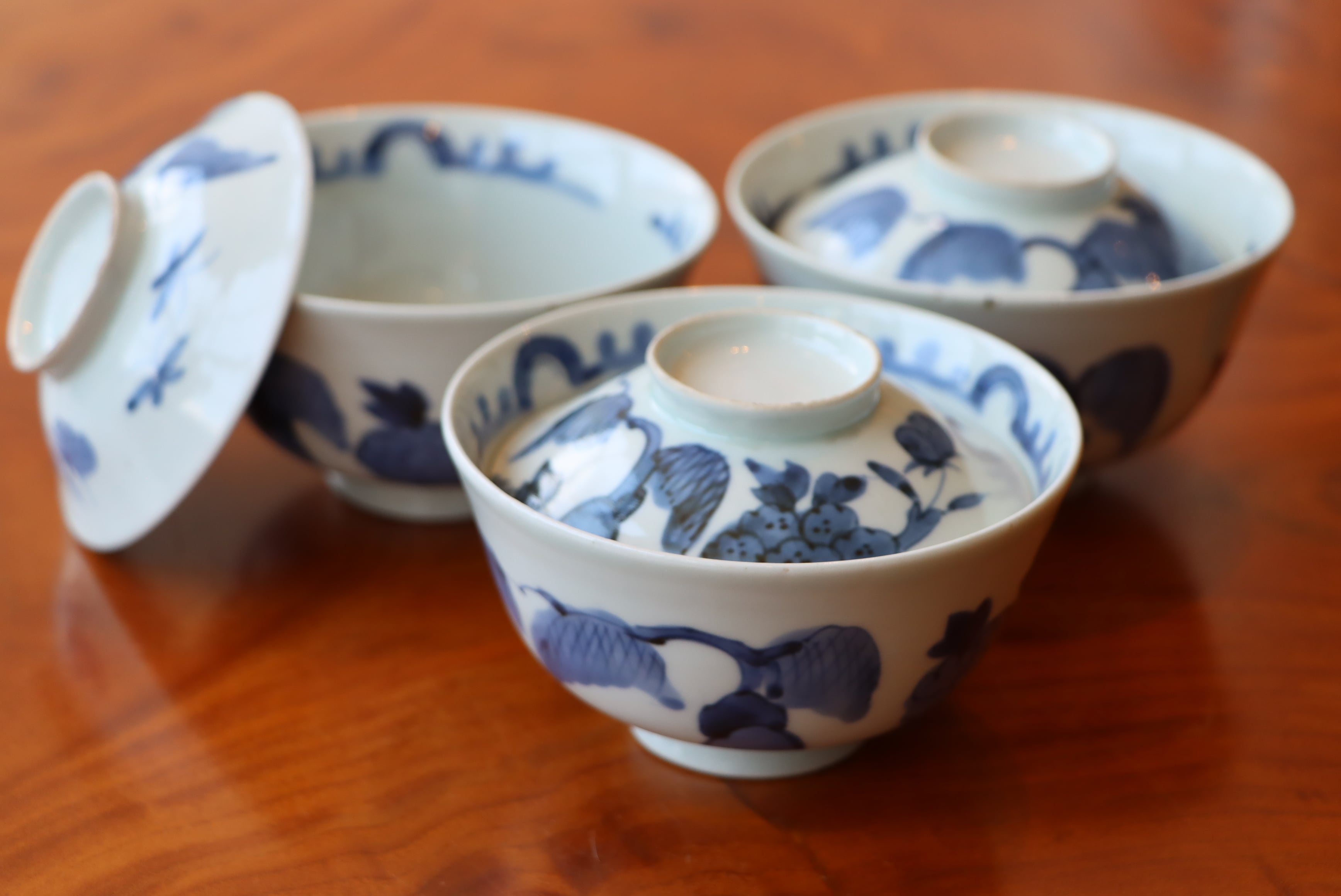 蓋茶碗 三客組 古伊万里 染付 花鳥文 | (有)新原美術