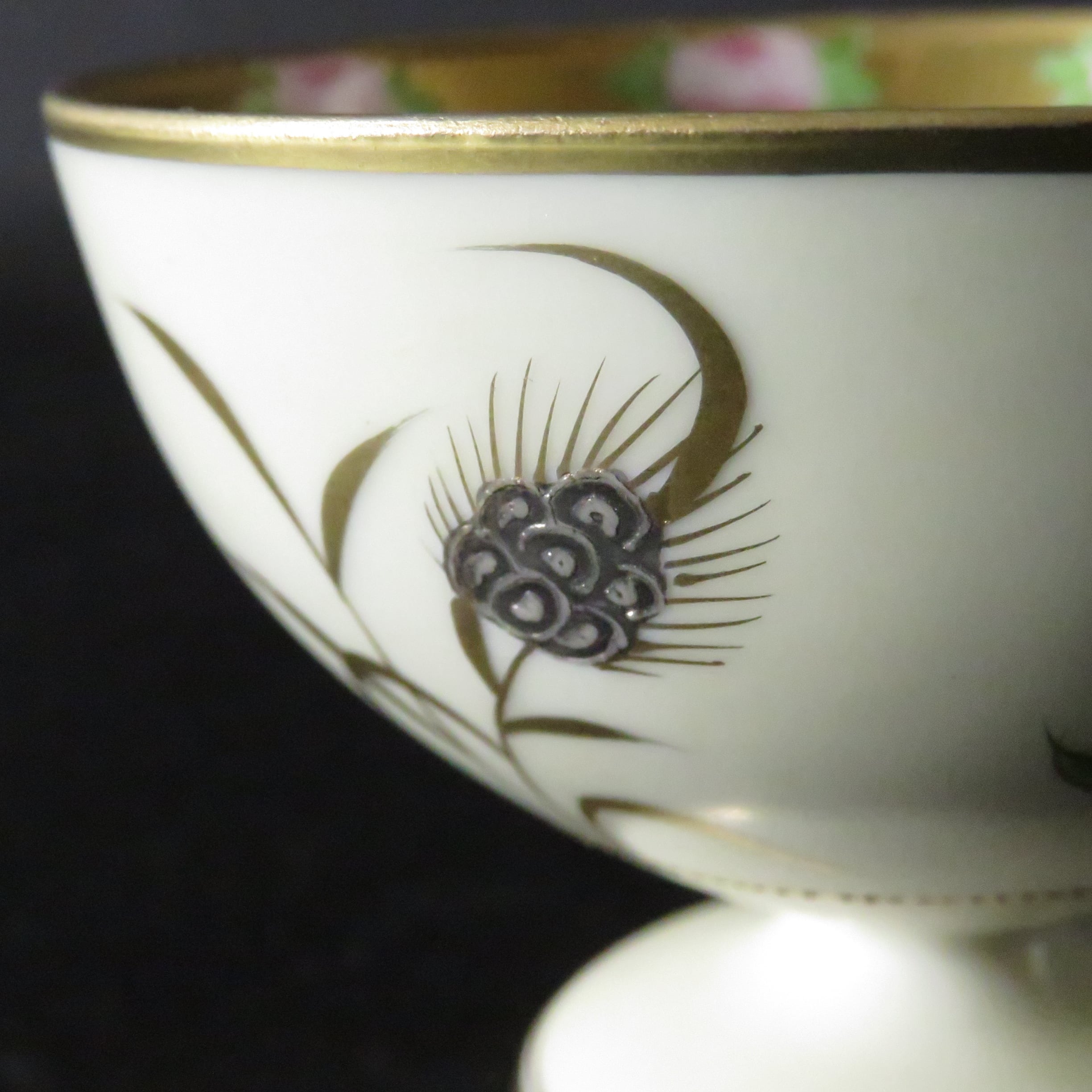 オールド名古屋製陶所 名陶 メイトー 戦前 金盛花文カップ&ソーサー1客