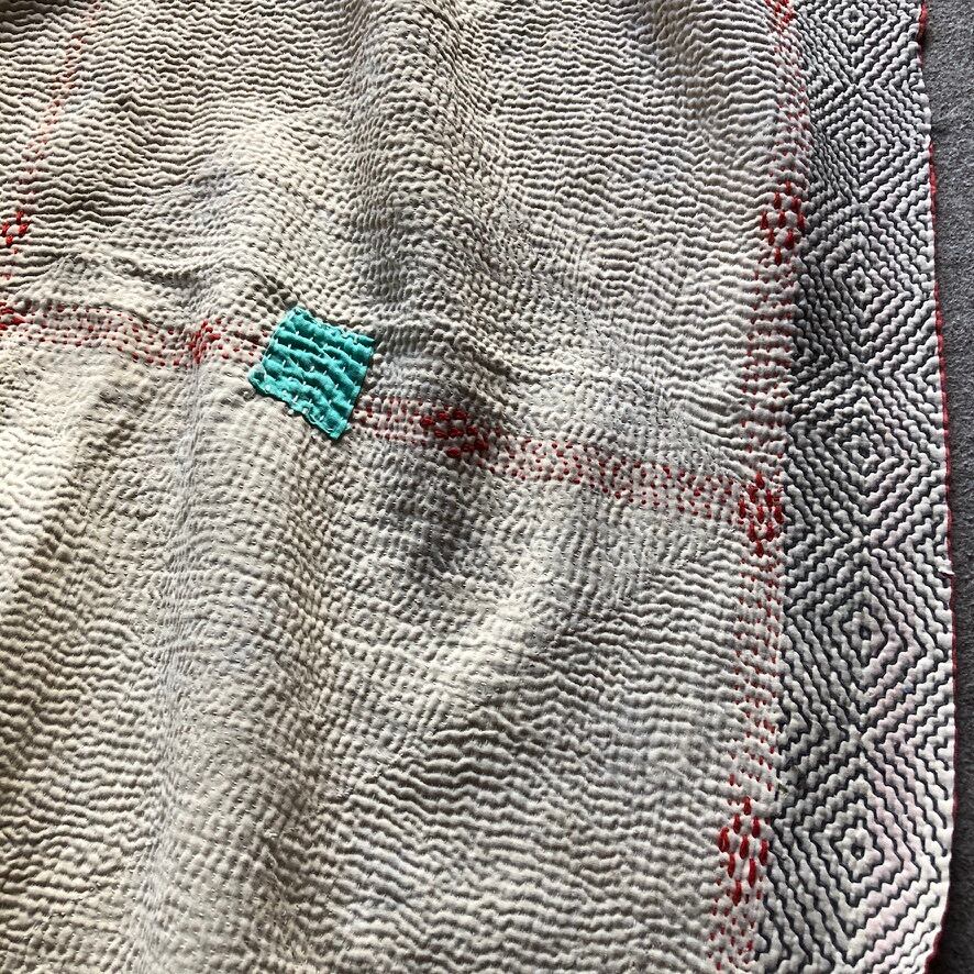 Vintage kantha quilt retro off white & orange ビンテージ