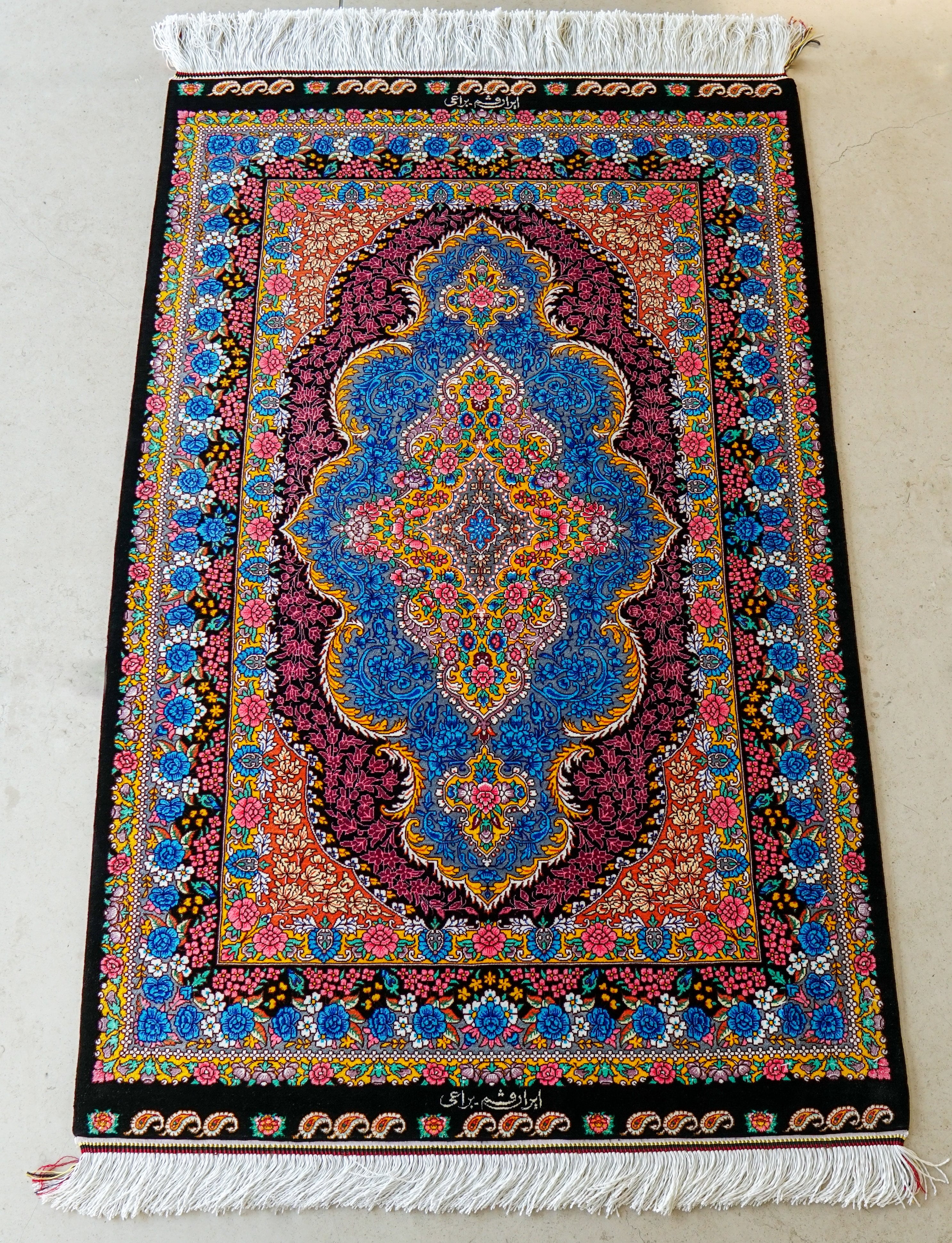 専用 Y3251 高級ペルシャ絨毯 クム産 工房サイン シルク 手織り 高級