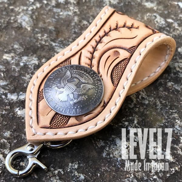 ベルトループ/キーホルダー 総手縫い フラワーカービング 手彫り