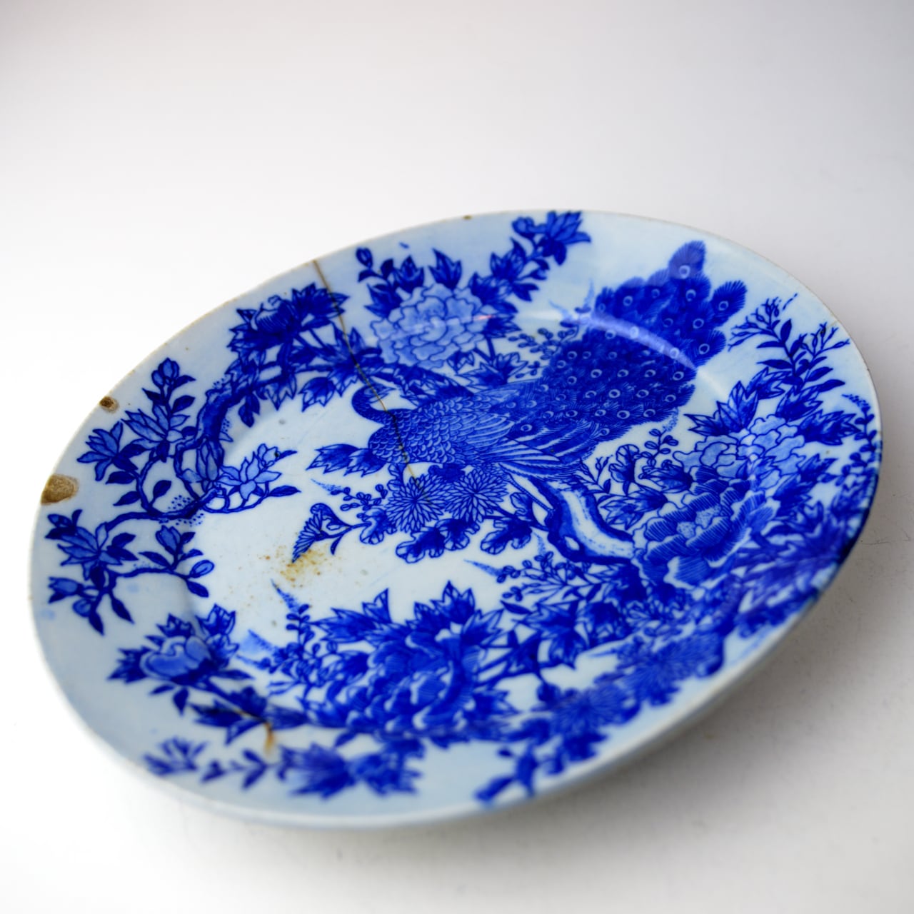 和骨董 染付 大皿 孔雀 【JAPAN】 古伊万里 有田焼 伊万里焼 鍋島焼