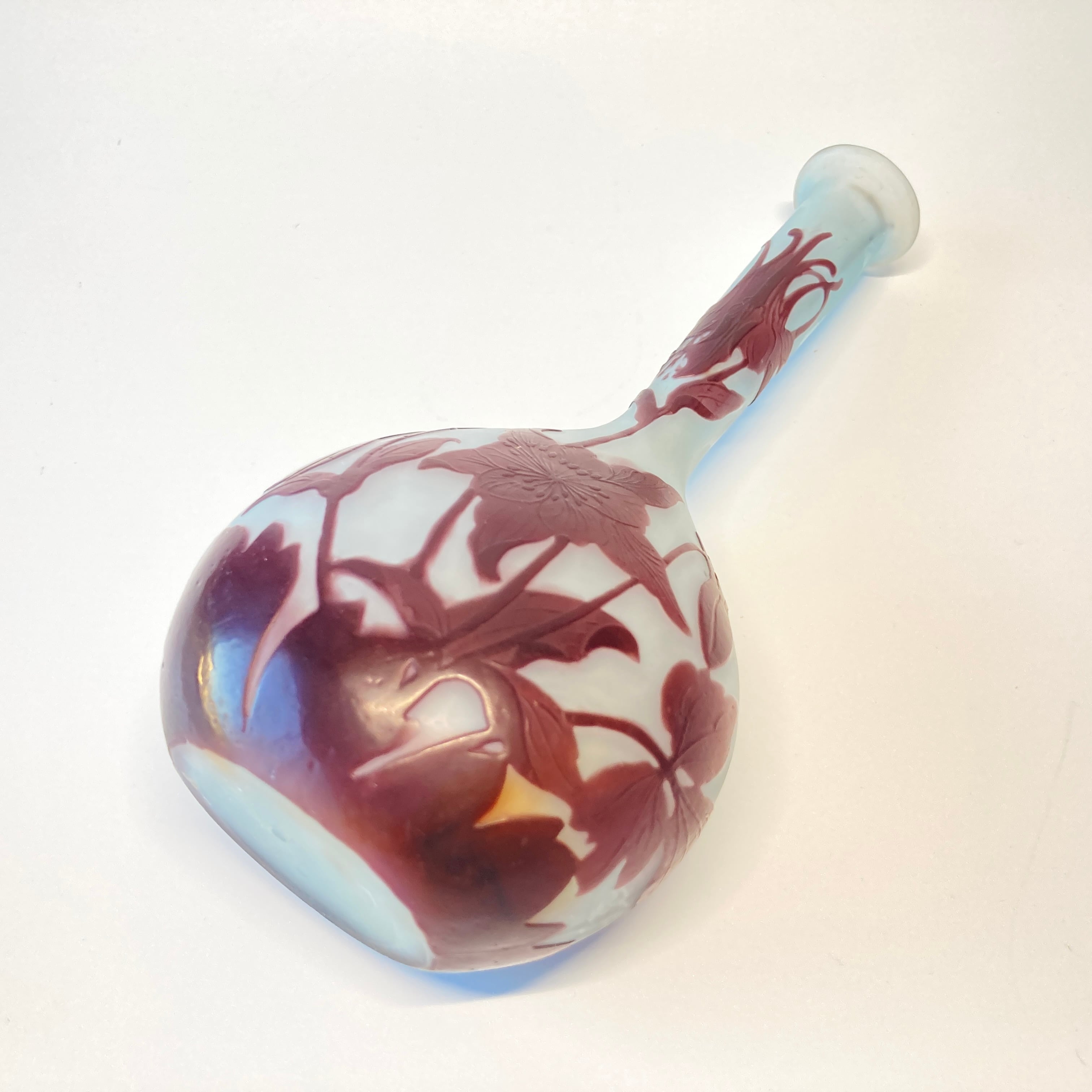 エミール ガレ 苧環文 鶴首型花器 花瓶 オダマキ 多色多層被せガラス