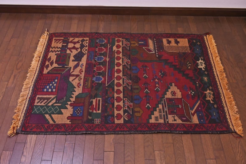 ウォーラグ ヴィンテージラグ トライバルラグ143cm×83cm ウール絨毯