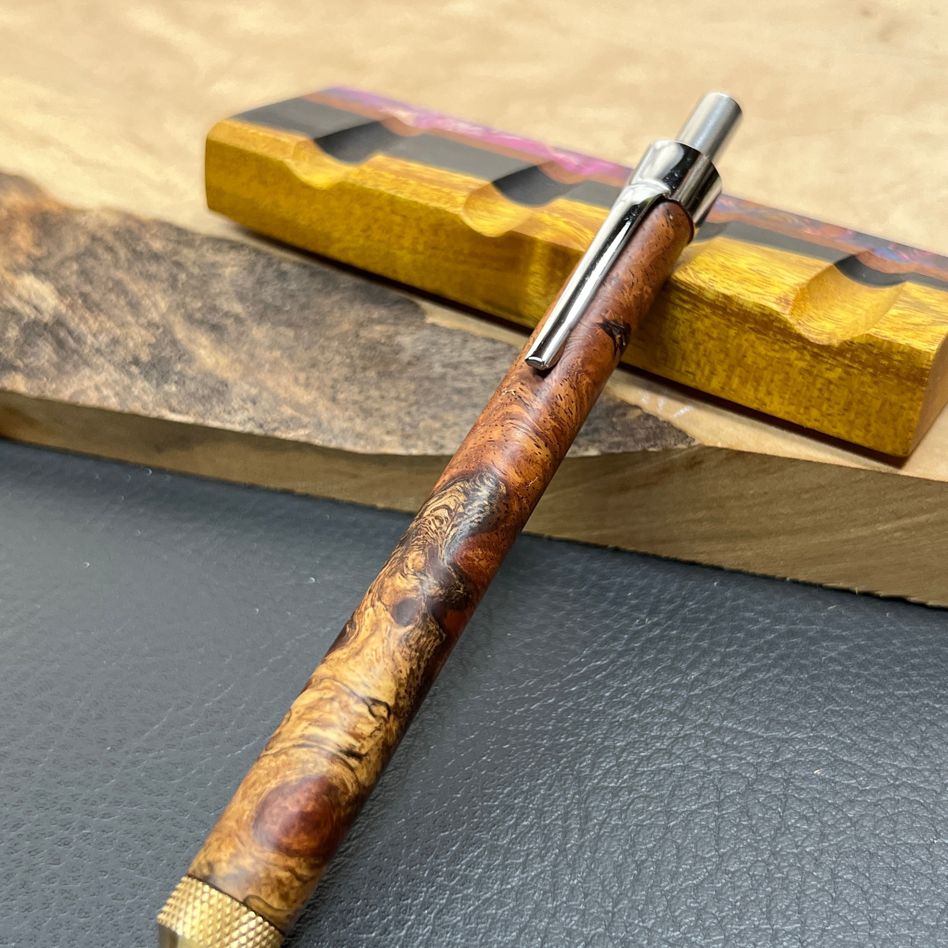 21花梨瘤源平柄 木製シャーペン強低重心R アヤメローレットタイプ 真鍮