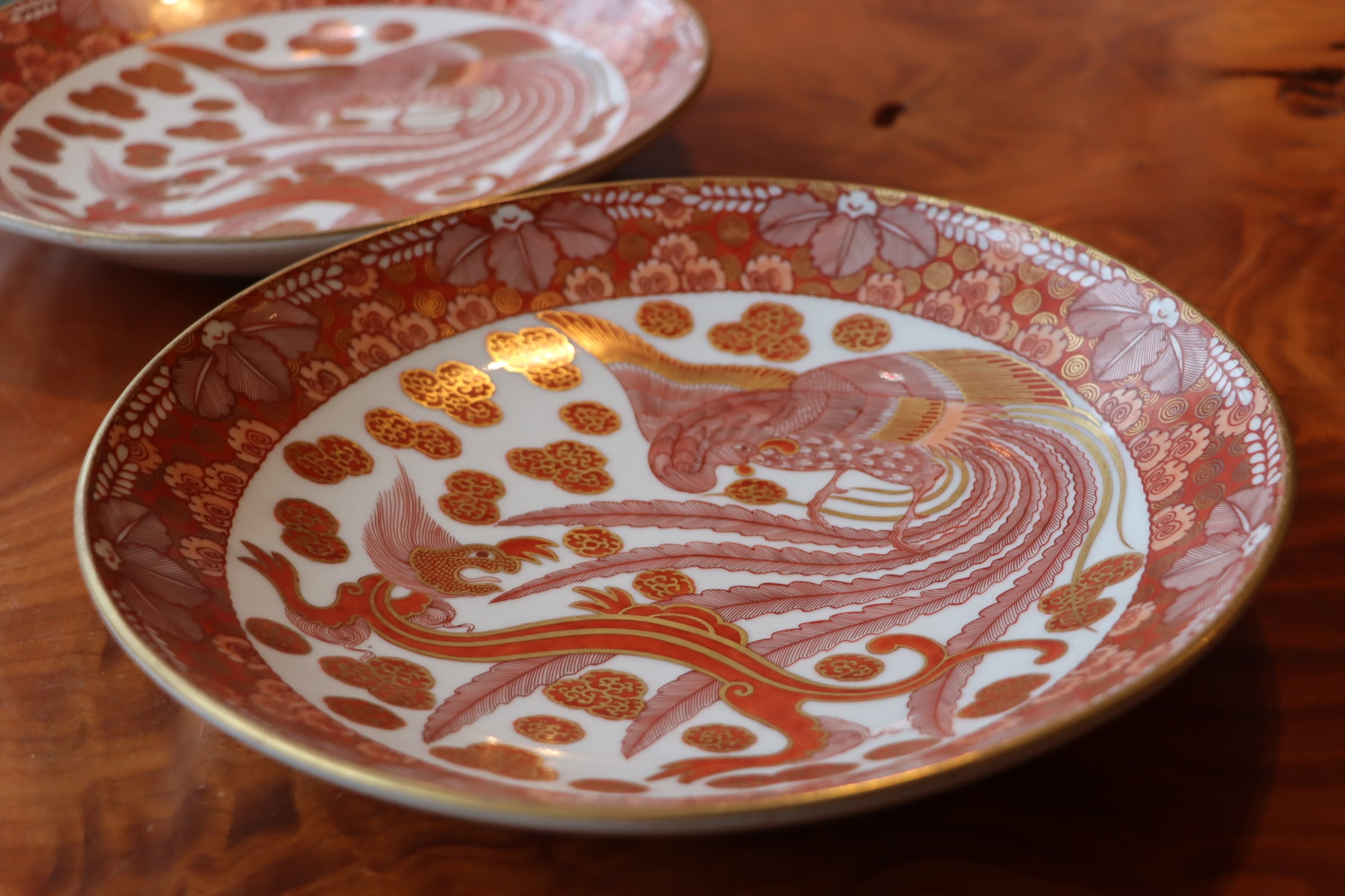 九谷焼 朝日製 赤絵 龍に鳳凰 中皿 九寸 | (有)新原美術