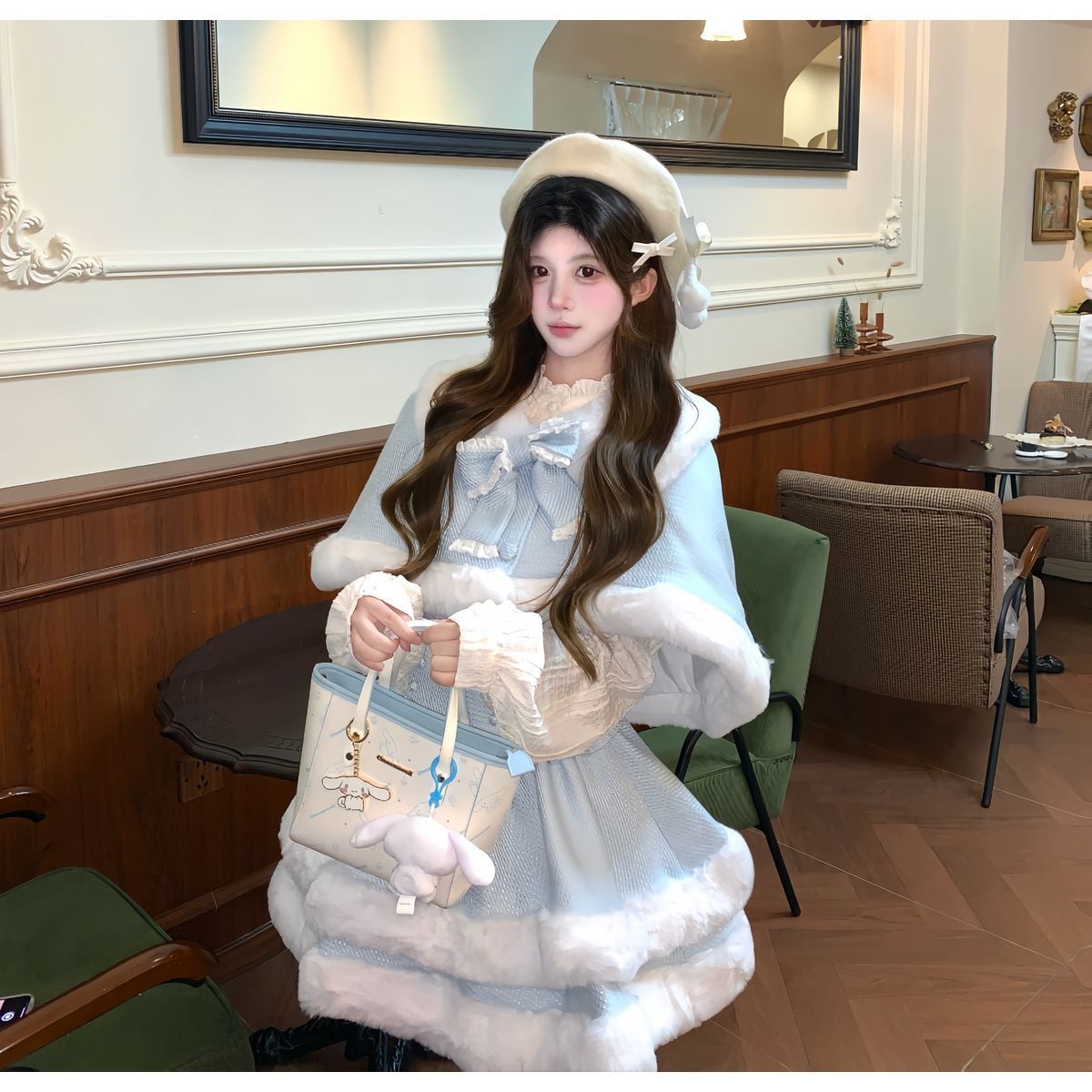 ファートリムケープ付きガーリージャンパースカートセットアップ：JSK+