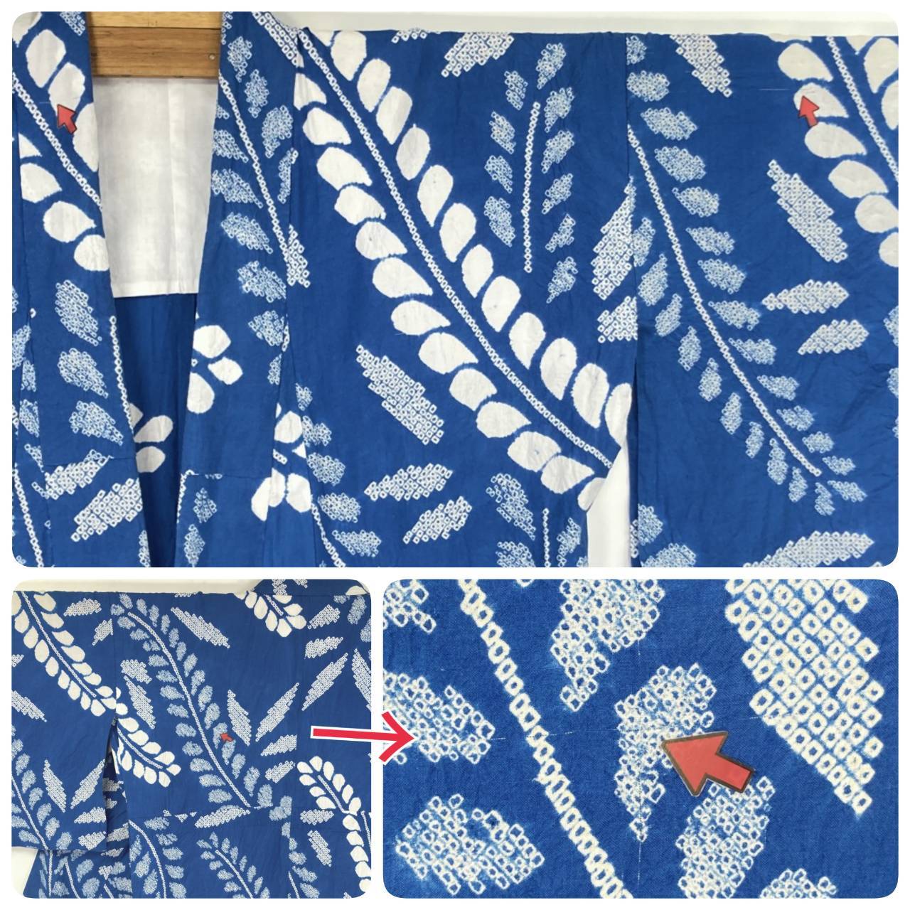 有松絞り【浴衣】希少品 藤の花 綿 夏着物 有松鳴海絞り 青 白 群青色