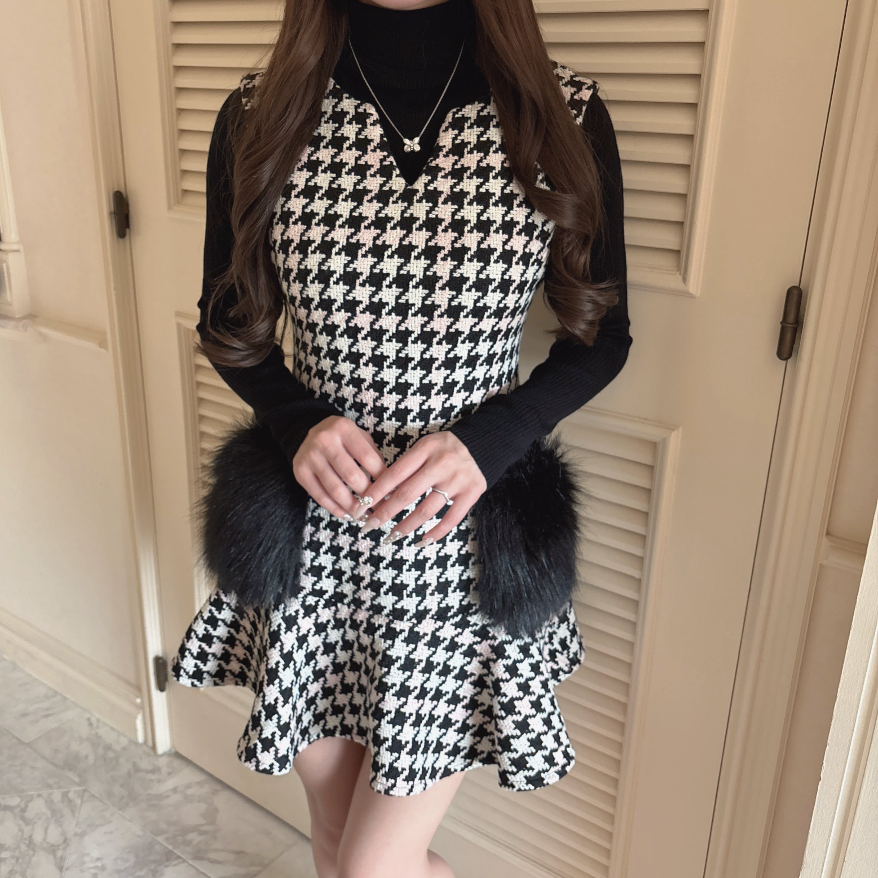 Lumignon original ♥ pink × black houndstooth pocket fur op | Lumignon