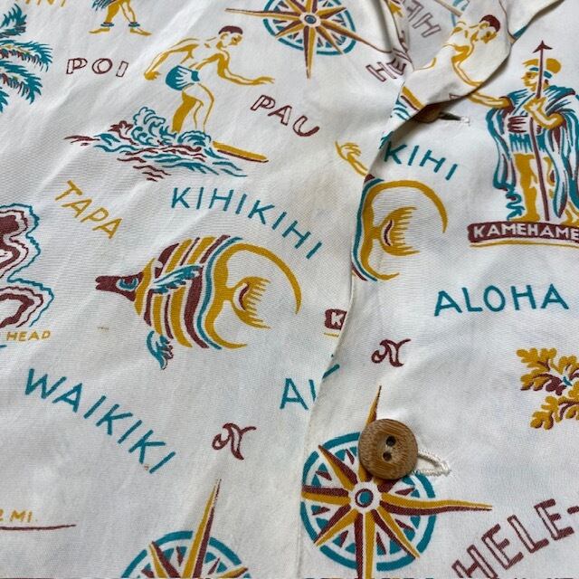 50's 50s PIKAKI ハワイアンシャツ 竹ボタン アロハシャツ ハワイ製