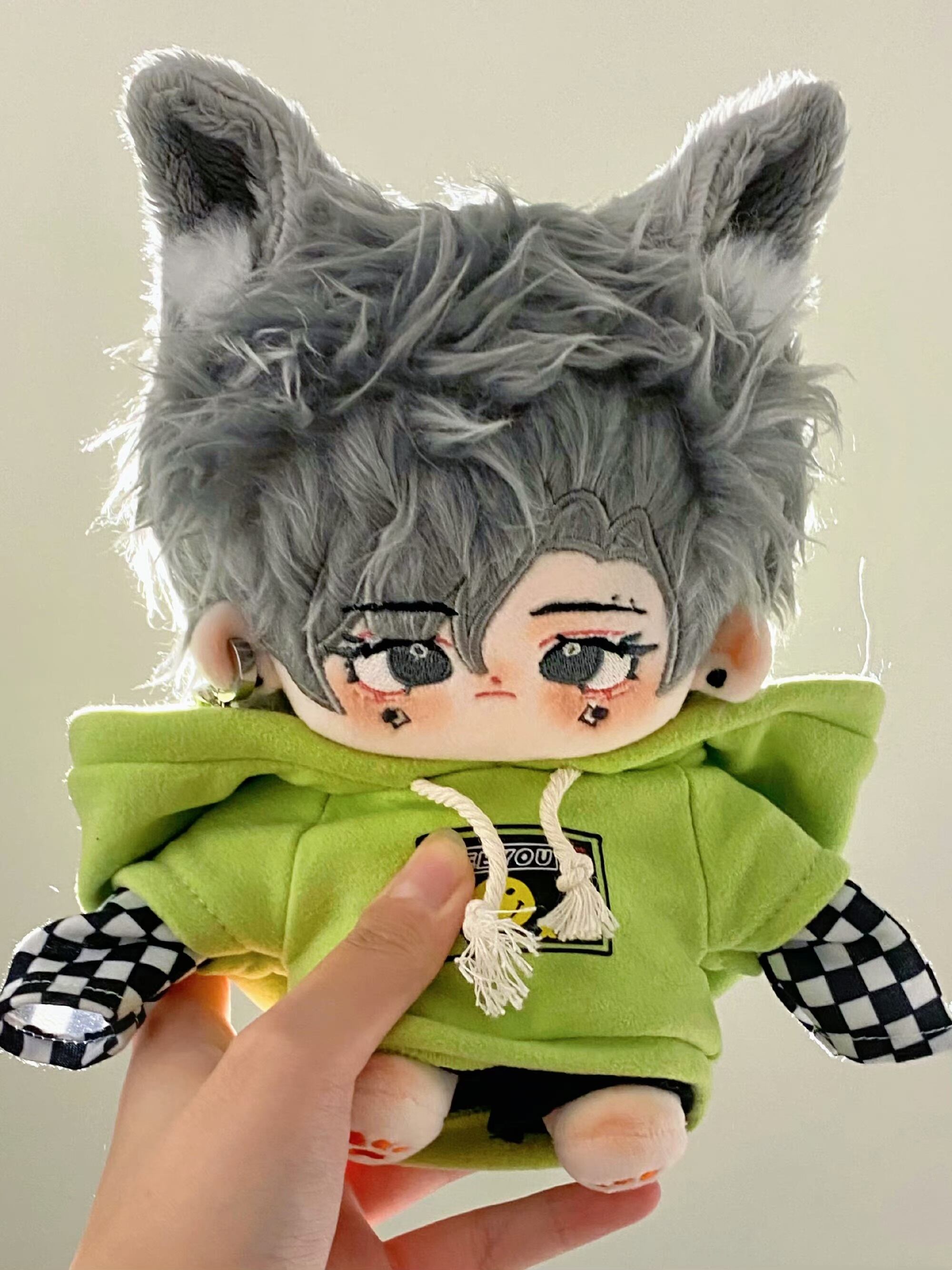 20cm無属性着せ替えぬいぐるみ グレーヘア 耳付き しっぽ付き