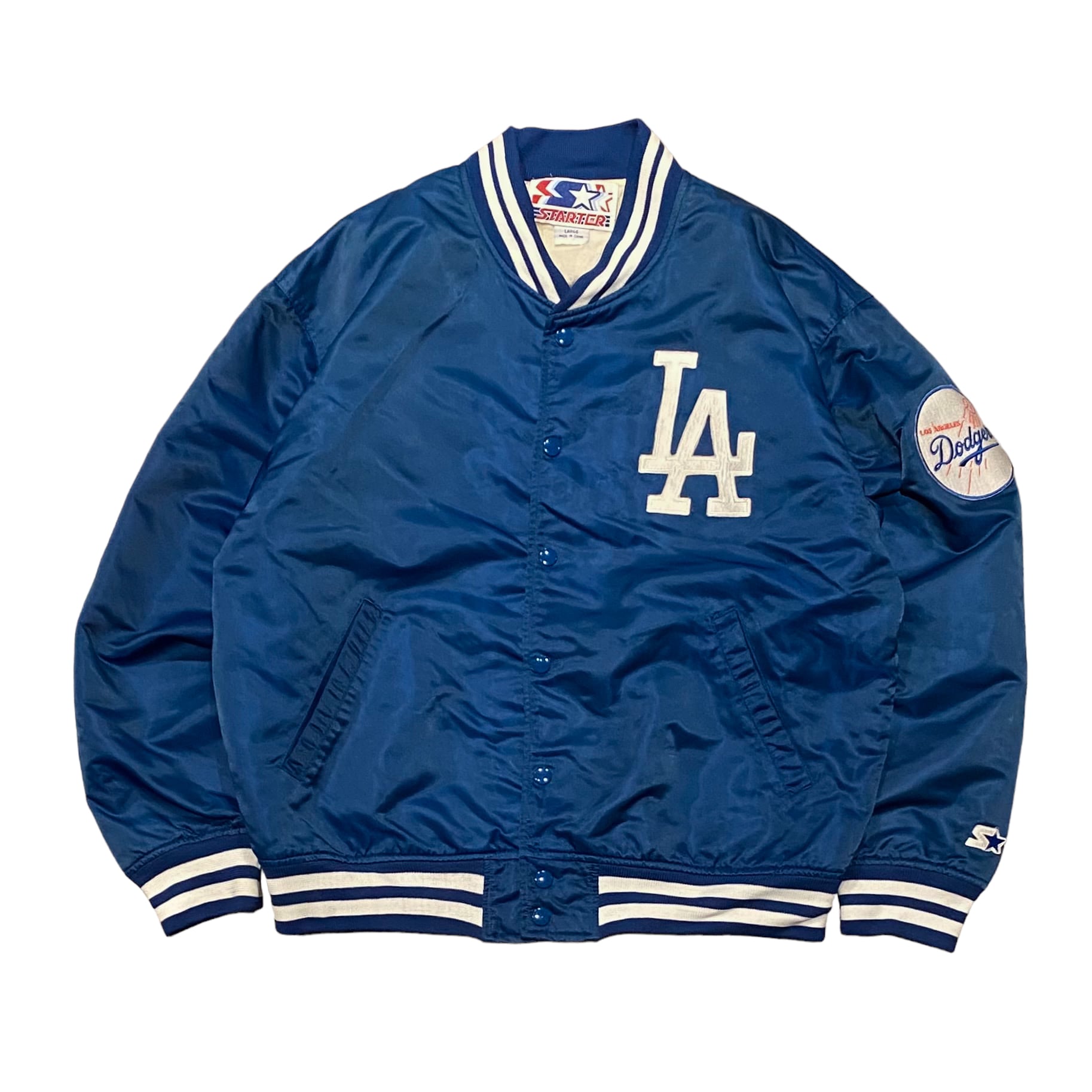 80s 90s USA製 Dodgers ナイロン スタジャン L 青 白 90sヴィンテージ